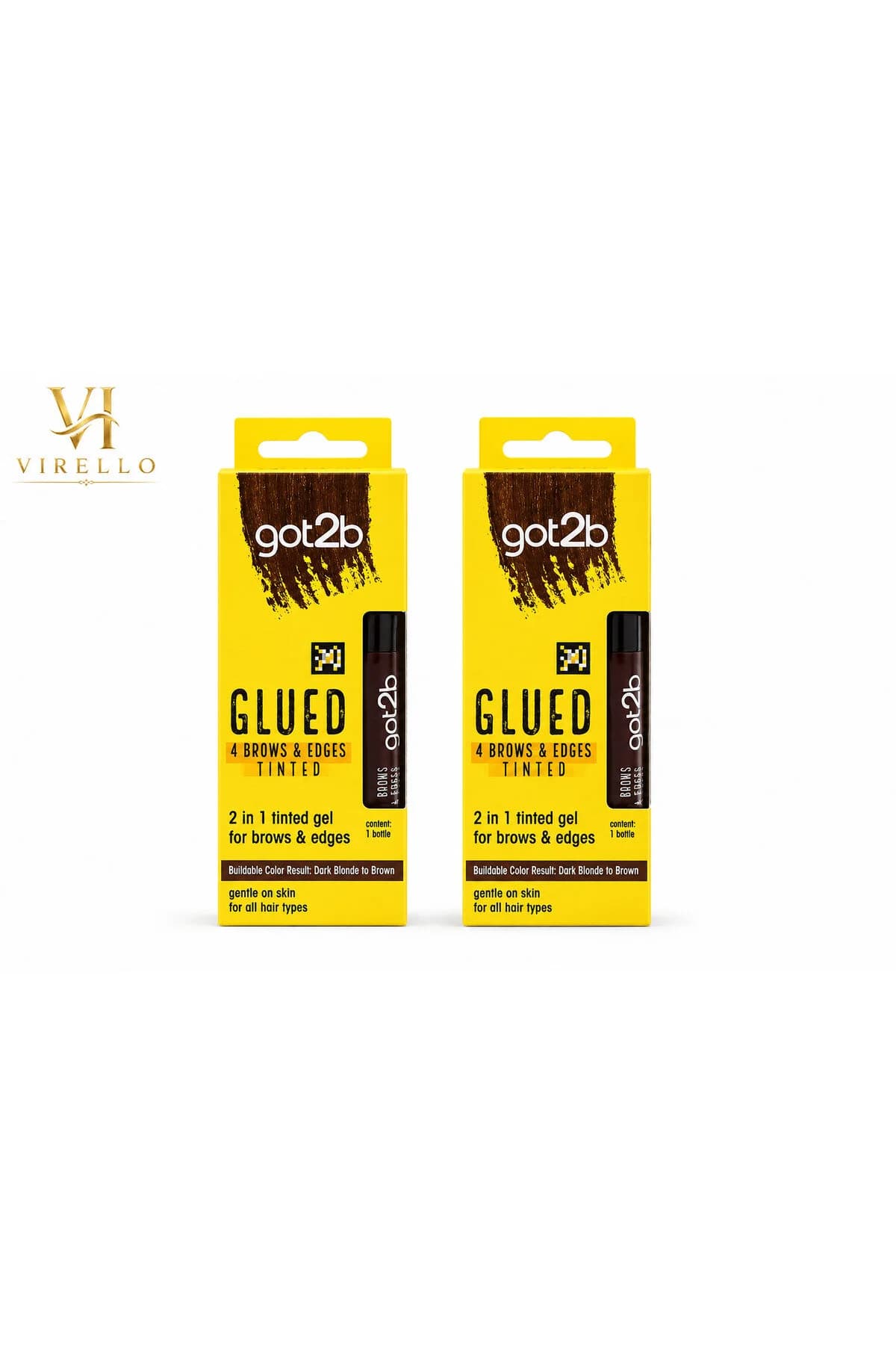 Set 2 x Gel colorant pentru sprâncene și baby hair, pentru fixarea sprâncenelor și a părului de la margine, nuanțe de blond închis spre maro, 16 ml/buc.