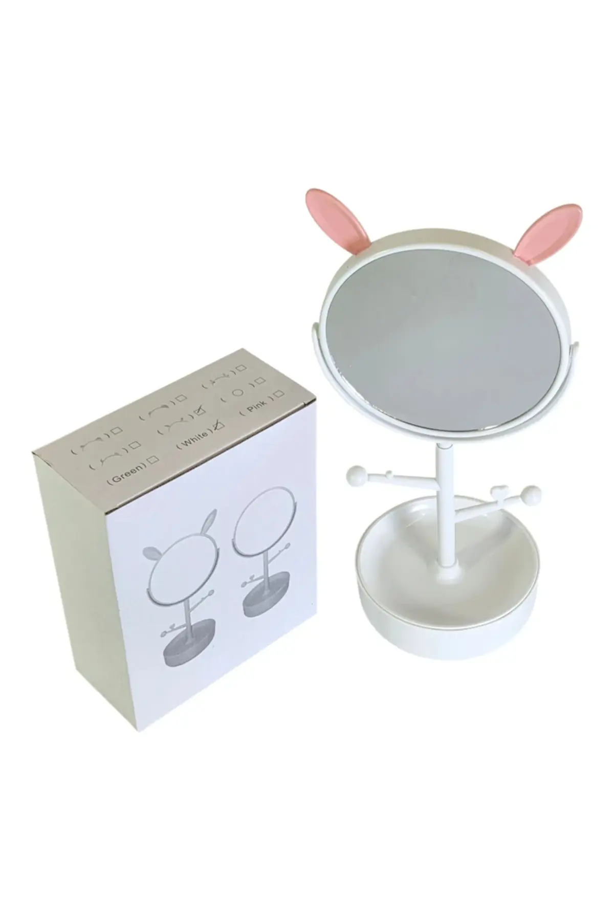 Oglindă de masă 15,5 x 34 cm cu suport și design cu urechi de iepuraș, oglindă cosmetică pentru machiaj