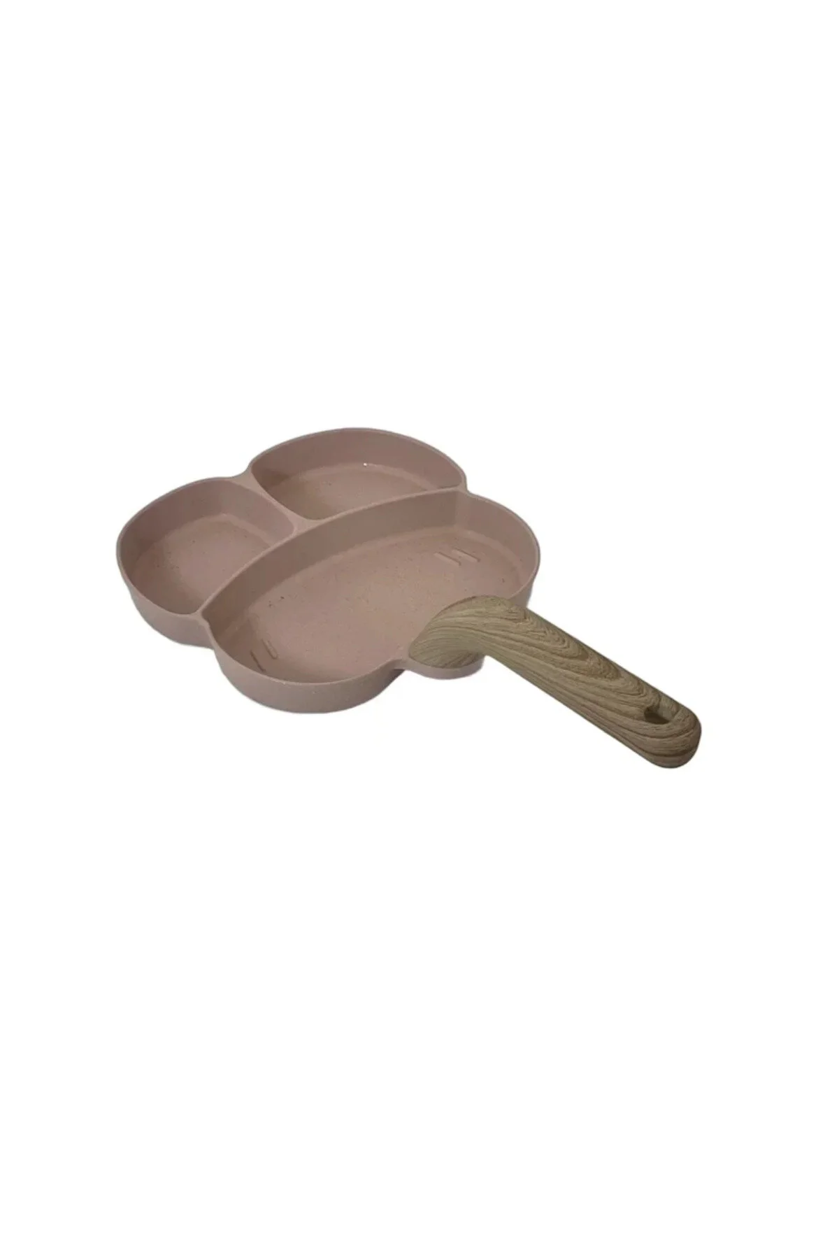 Tigaie multifuncțională antiaderentă cu 3 compartimente și mâner cu efect de lemn – 34 cm, ideală pentru gătit simultan ouă, carne și garnituri, compatibilă cu toate tipurile de plite.
