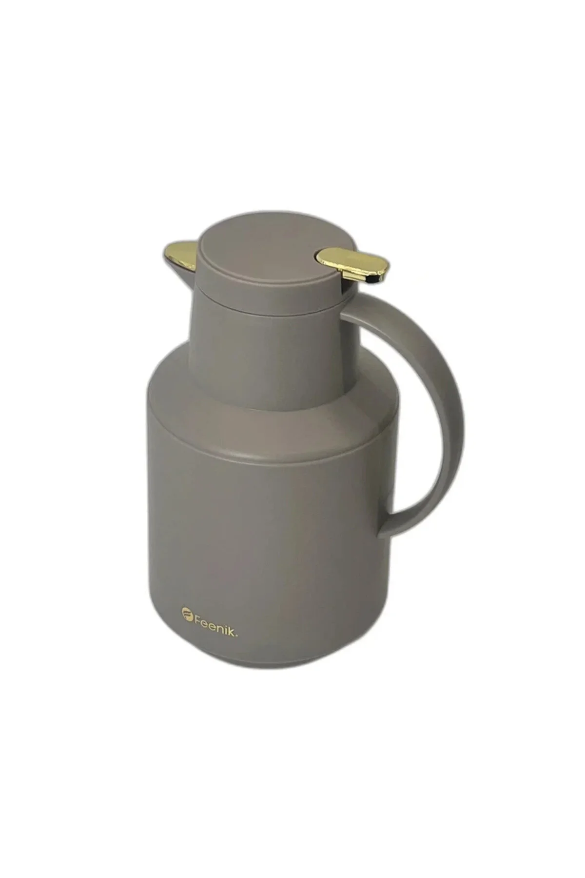 Termos modern de 2L din oțel inoxidabil mat, cu capac etanș și accente aurii – Design elegant pentru băuturi calde sau reci