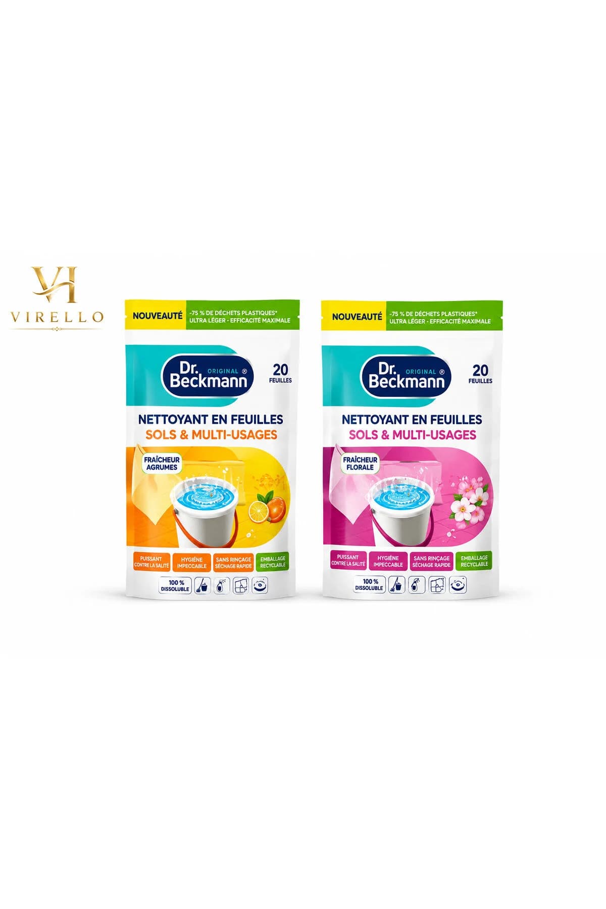 Set 2 x Dr. Beckmann Foi Solubile pentru Curățarea Podelelor și Suprafețelor, Citrice + Floral, 20 foi/pachet, 40 foi