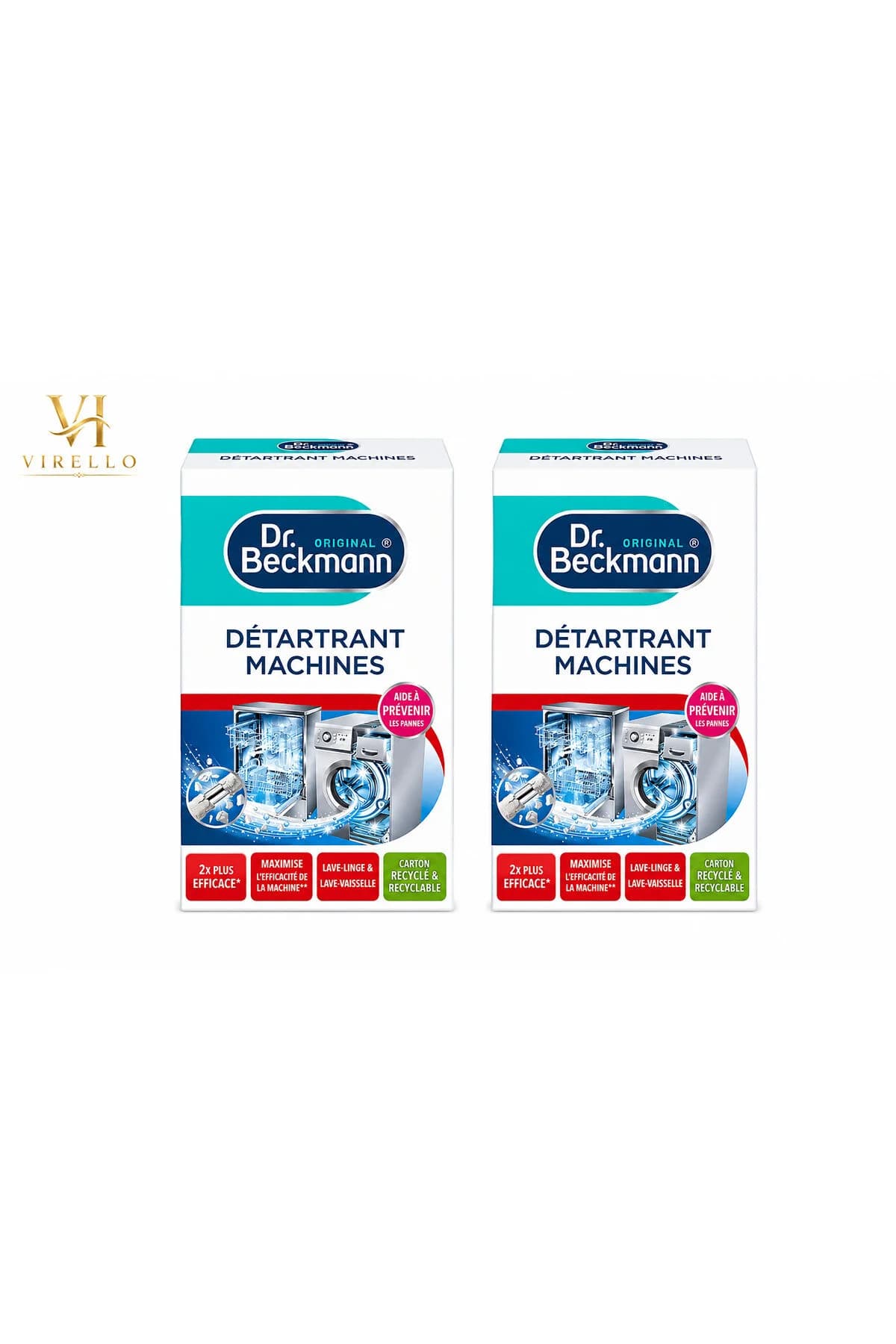 Set 2 x Dr. Beckmann Detartrant pentru Mașina de Spălat Rufe și Vase, 2 x 50 g/cutie, 200 g total
