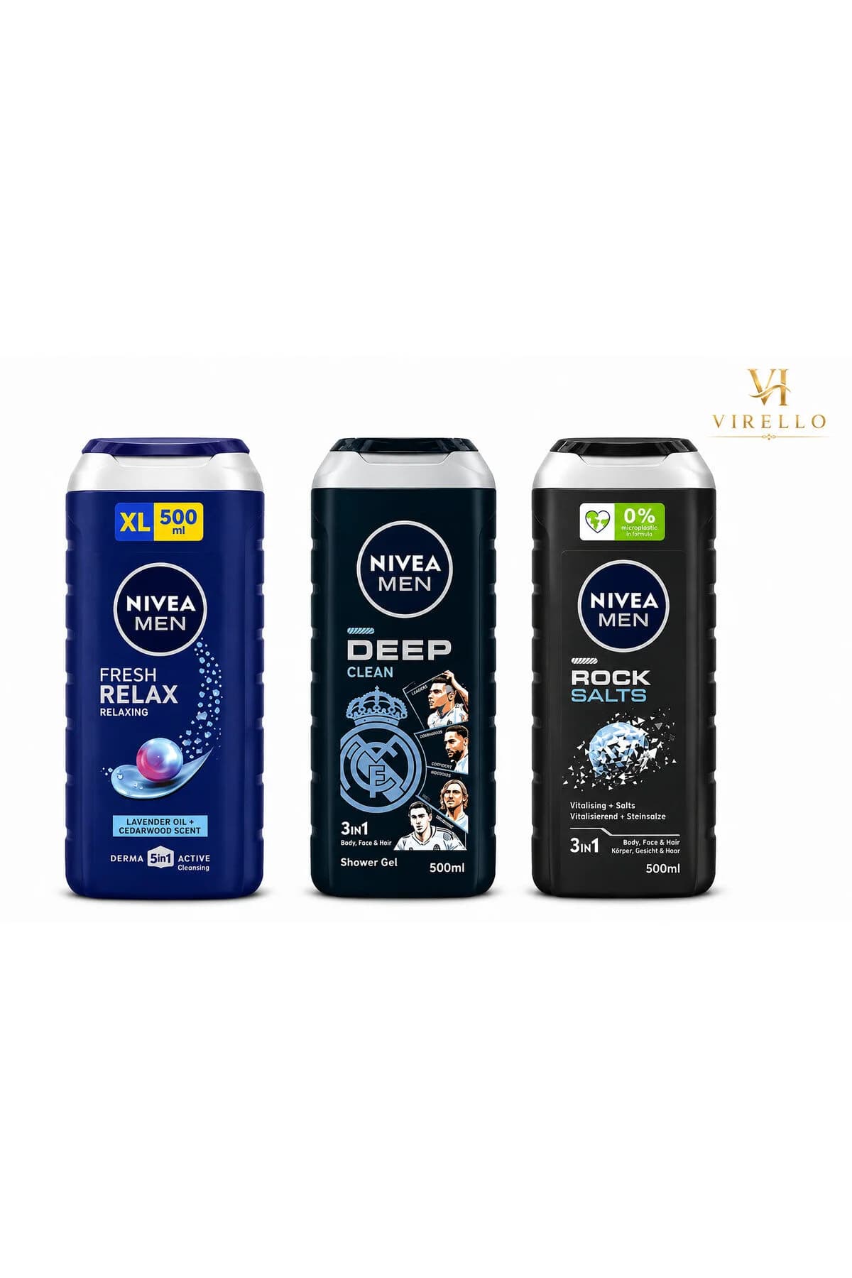 Set 3 Geluri de Duș MEN 500 ml – Fresh Relax, Deep Clean și Rock Salts, 3 în 1