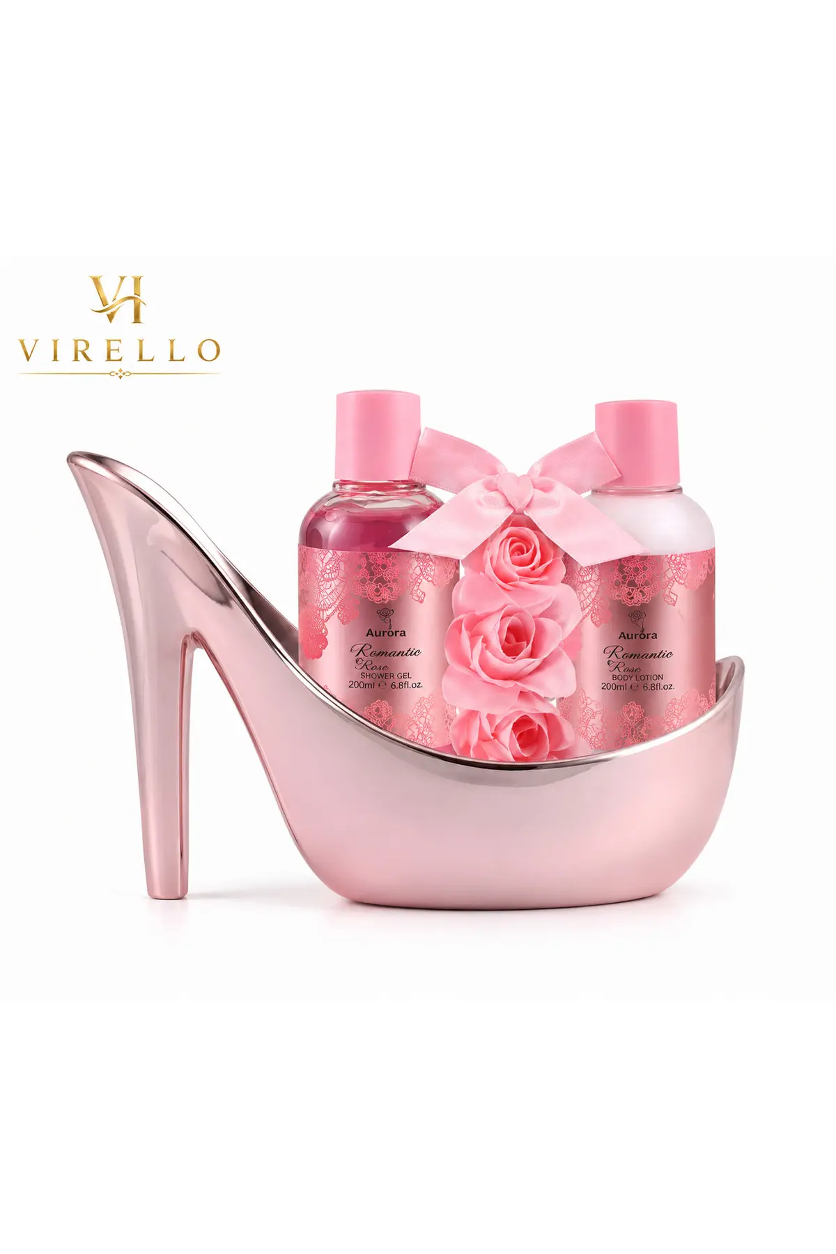 Set cadou Romantic Rose 3 piese, gel de duș,body mist și loțiune de corp
