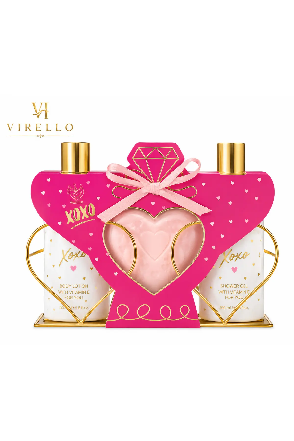 Set cadou XOXO Love, 3 piese, loțiune de corp, gel de duș și săpun, ambalaj inimă