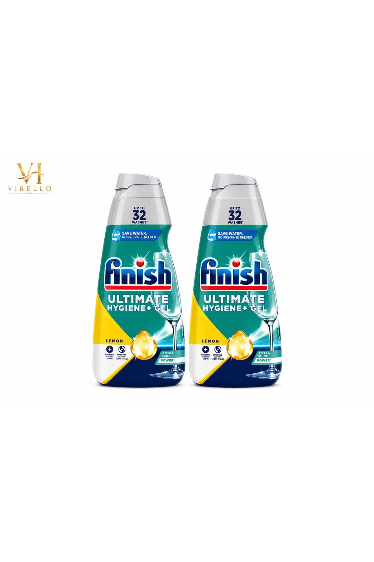 Set 2 x 650 ml Ultimate Hygiene+ Gel pentru mașina de spălat vase, Lemon, până la 32 spălări/flacon, curățare și strălucire