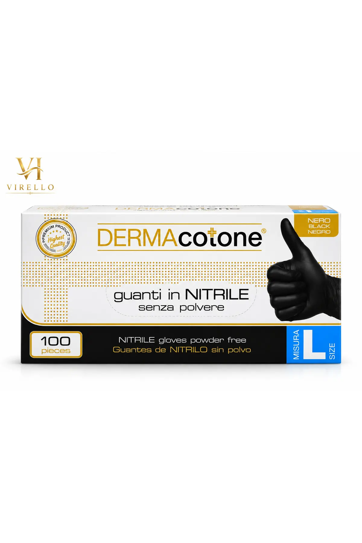 Mănuși din nitril DERMAcotone, negre, fără pudră, mărimea L, 100 bucăți