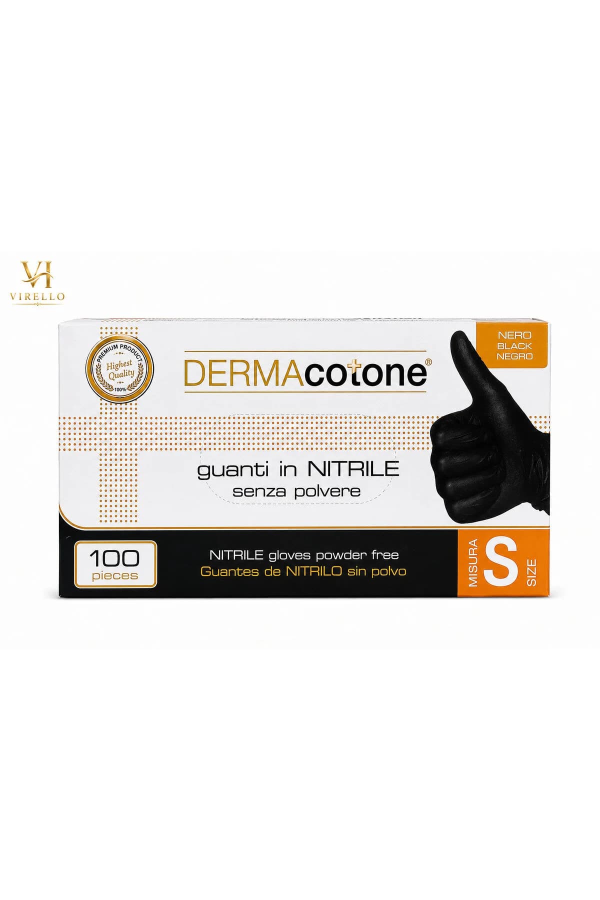 Mănuși din nitril DERMAcotone, negre, fără pudră, mărimea S, 100 bucăți