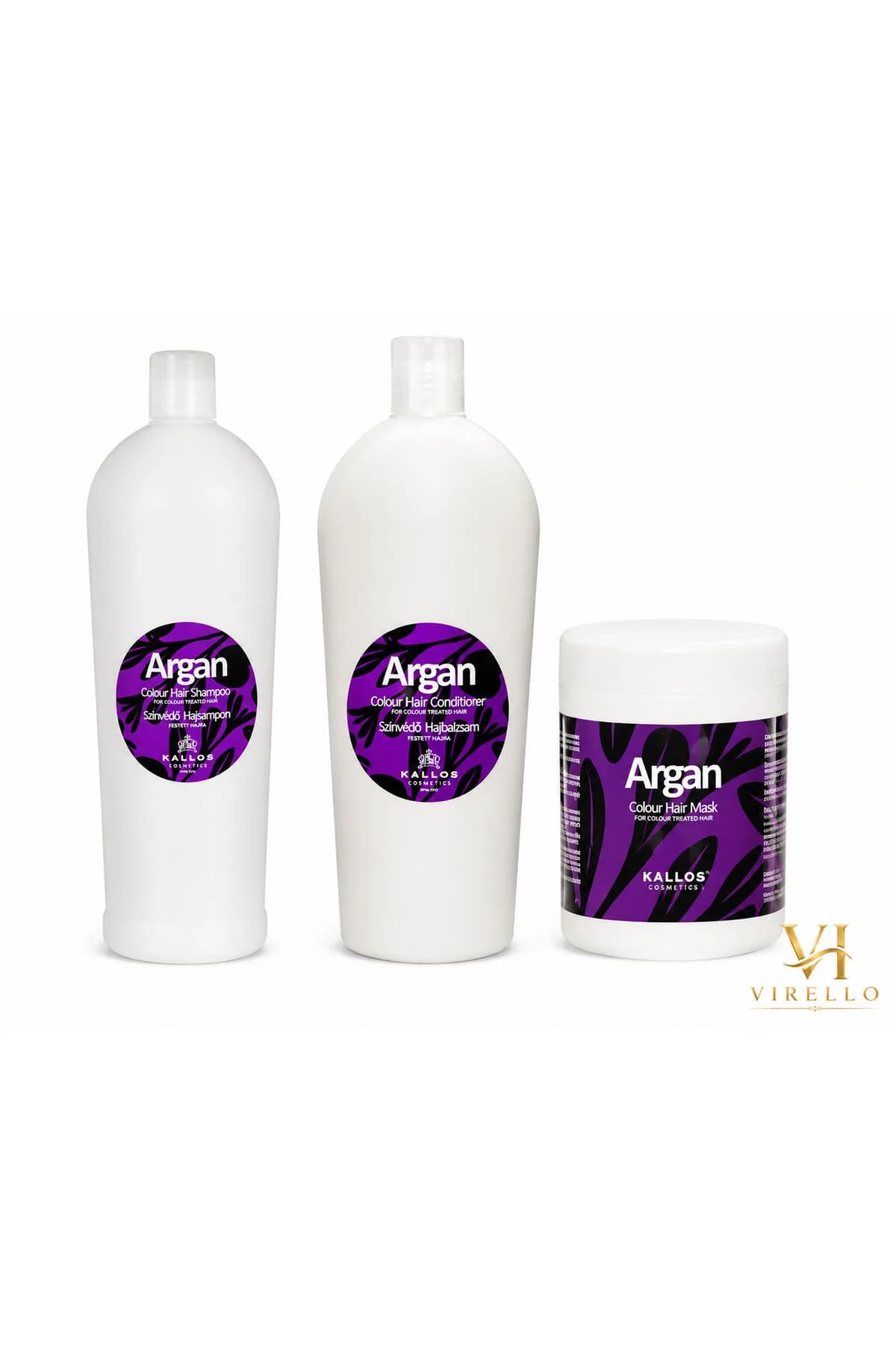 Set Kallos Argan Colour – Șampon + Balsam + Mască, pentru păr vopsit, îngrijire și protecția culorii