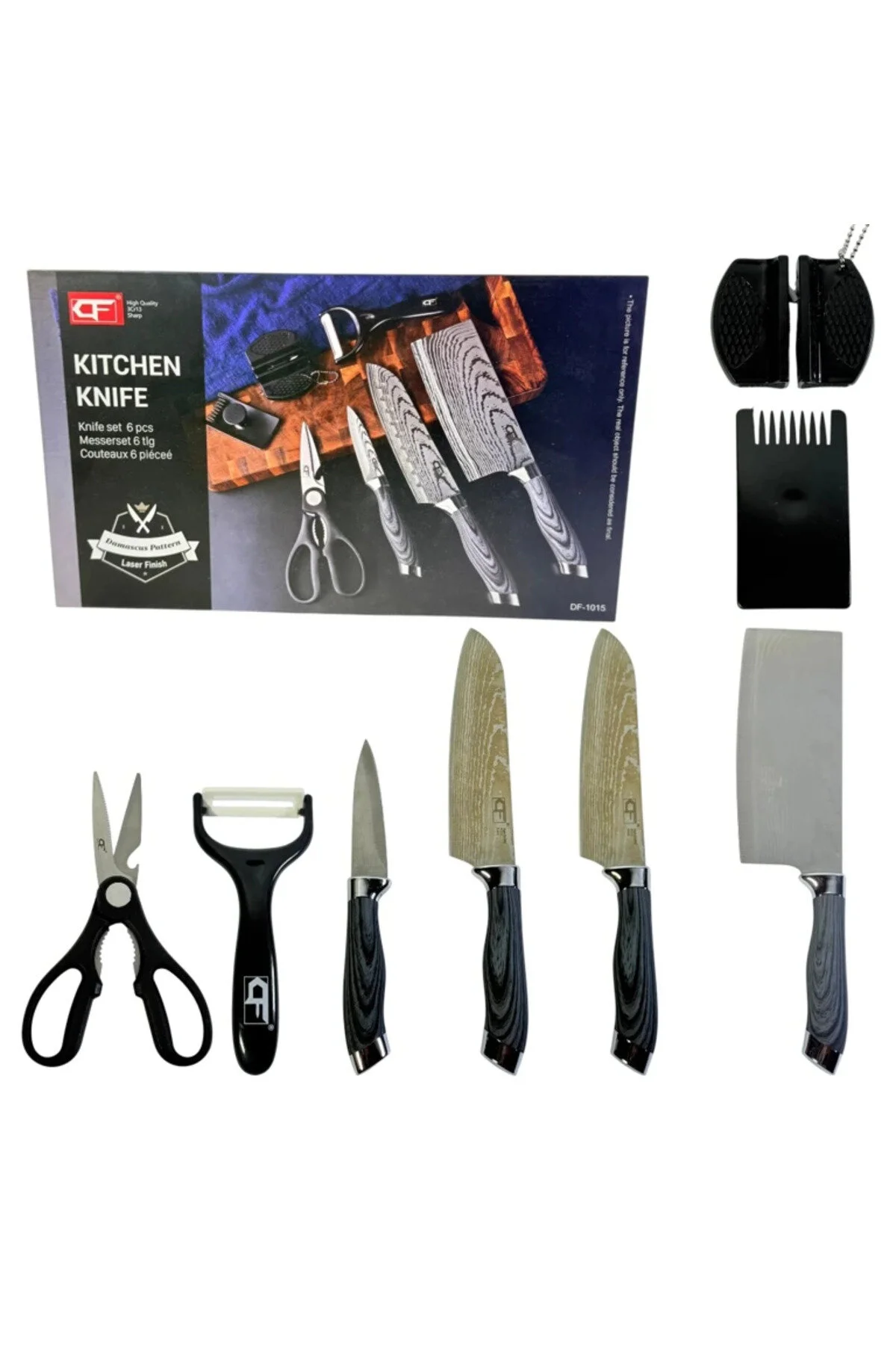 Set de cuțite de bucătărie din 8 piese – Design Damasc, Durabile și ascuțite, Ideale pentru gătit profesional și uz zilnic