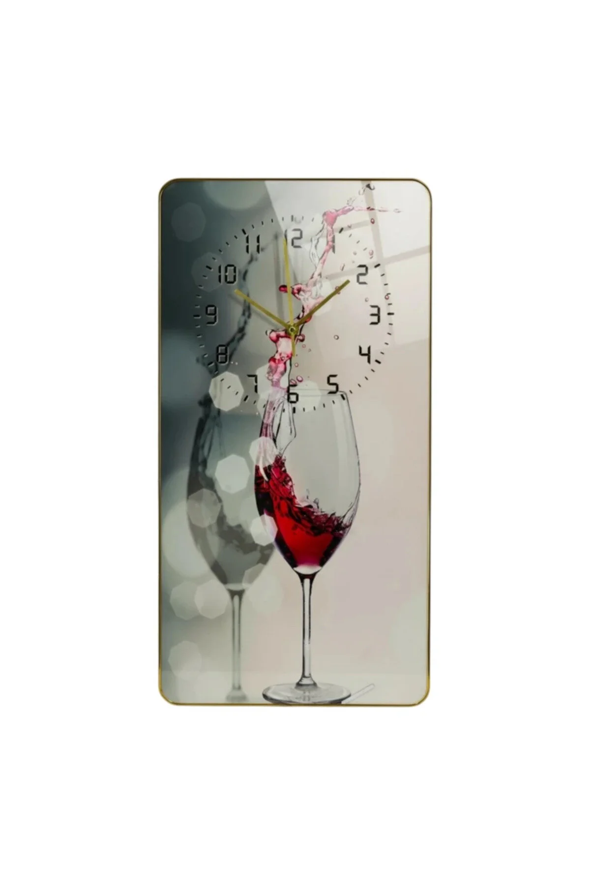 Ceas de perete decorativ 30x60 cm cu design pahar de vin, model dreptunghiular modern pentru decor interior