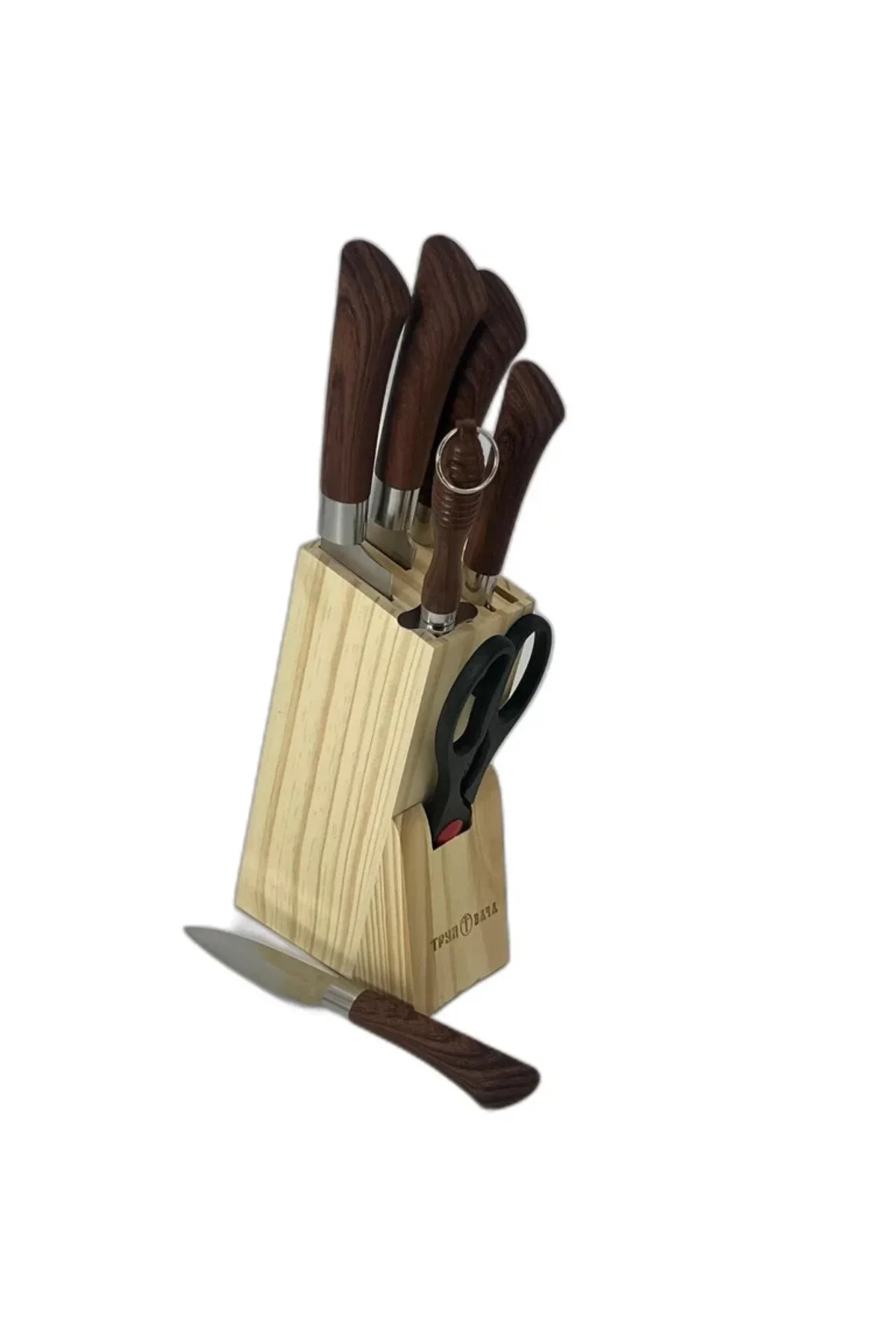 Set de 8 cuțite de bucătărie cu suport elegant din lemn – Durabil și funcțional pentru gătit profesional