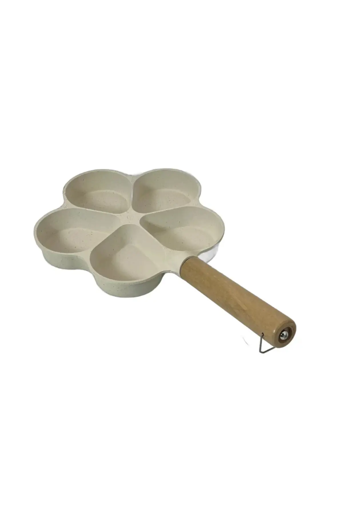 Tigaie multifuncțională antiaderentă cu 5 compartimente și mâner din lemn – 37 cm, ideală pentru clătite, ouă, mini-chiftele și gustări, compatibilă cu toate tipurile de plite.
