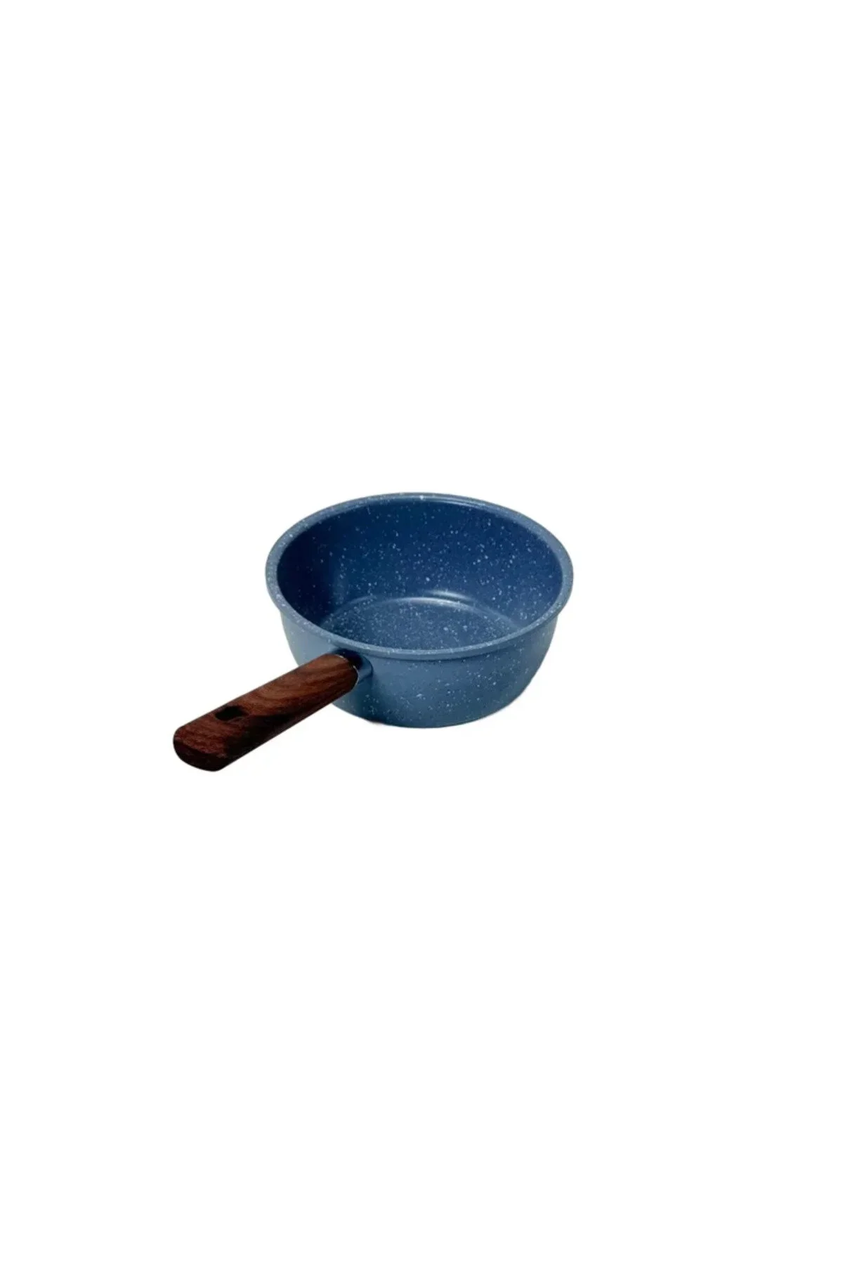 Tigaie antiaderentă cu înveliș ceramic și mâner cu efect de lemn – 16 cm, disponibilă în culorile alb și albastru, ideală pentru sosuri, încălzire rapidă și gătitul zilnic