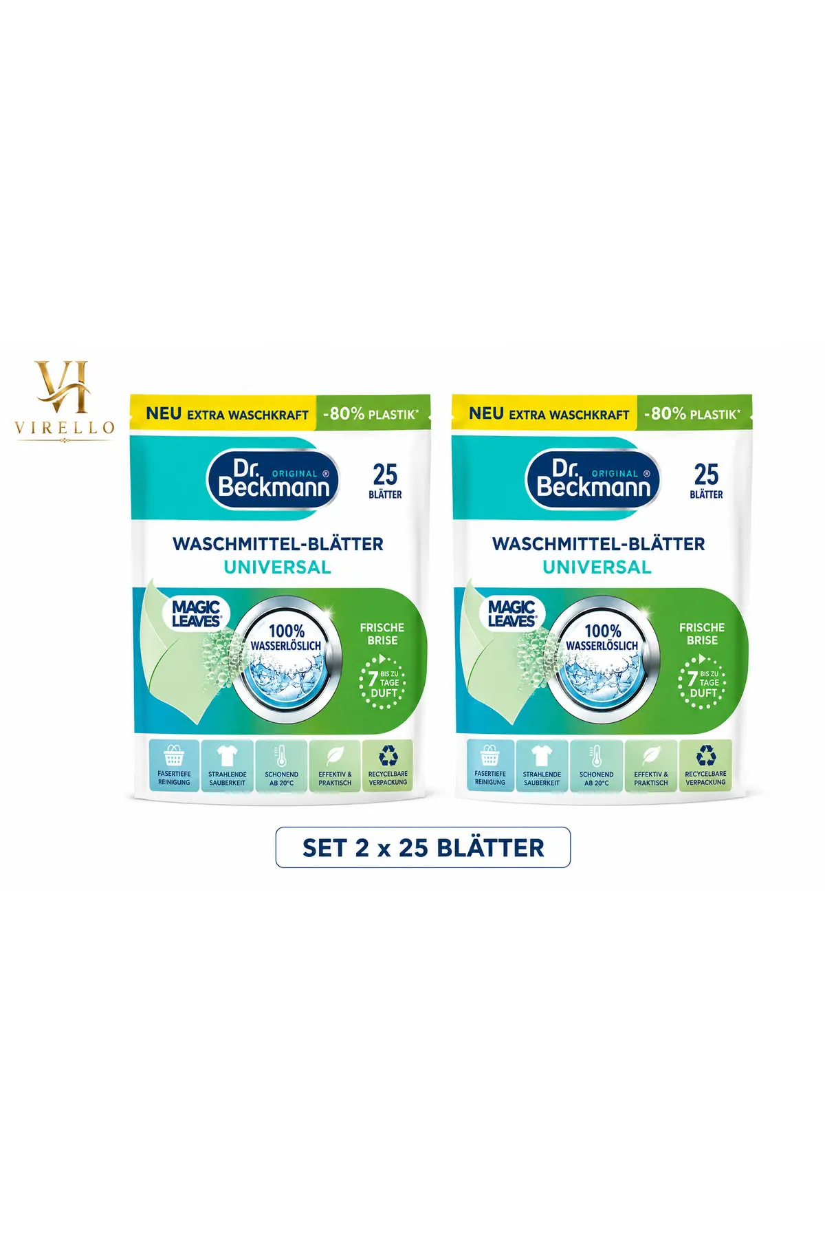 Set 2 x Dr. Beckmann Magic Leaves Universal, detergent foi pentru rufe, 25 foi/pachet, 50 foi