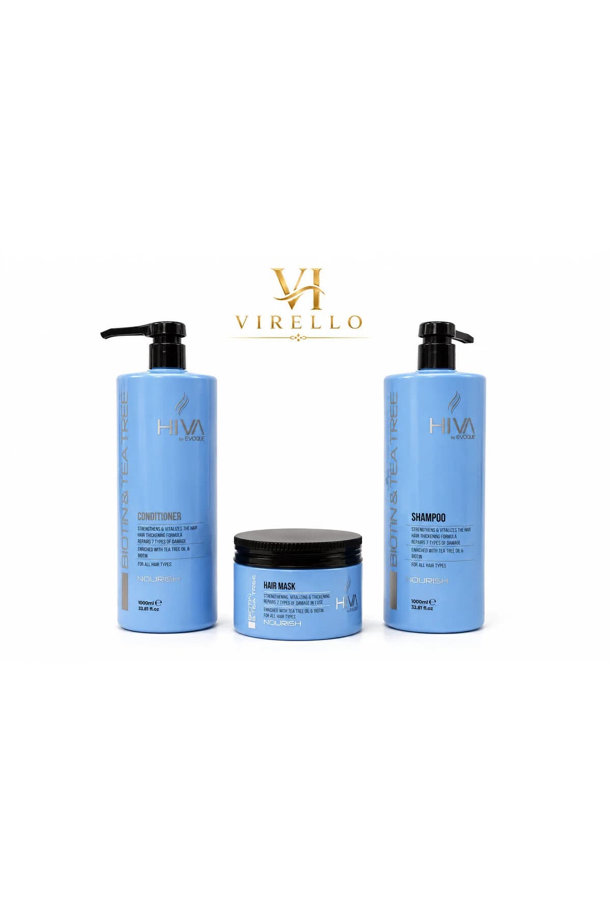 Set îngrijire păr Biotin & Tea Tree – Șampon 1000 ml + Balsam 1000 ml + Mască de păr 500 ml