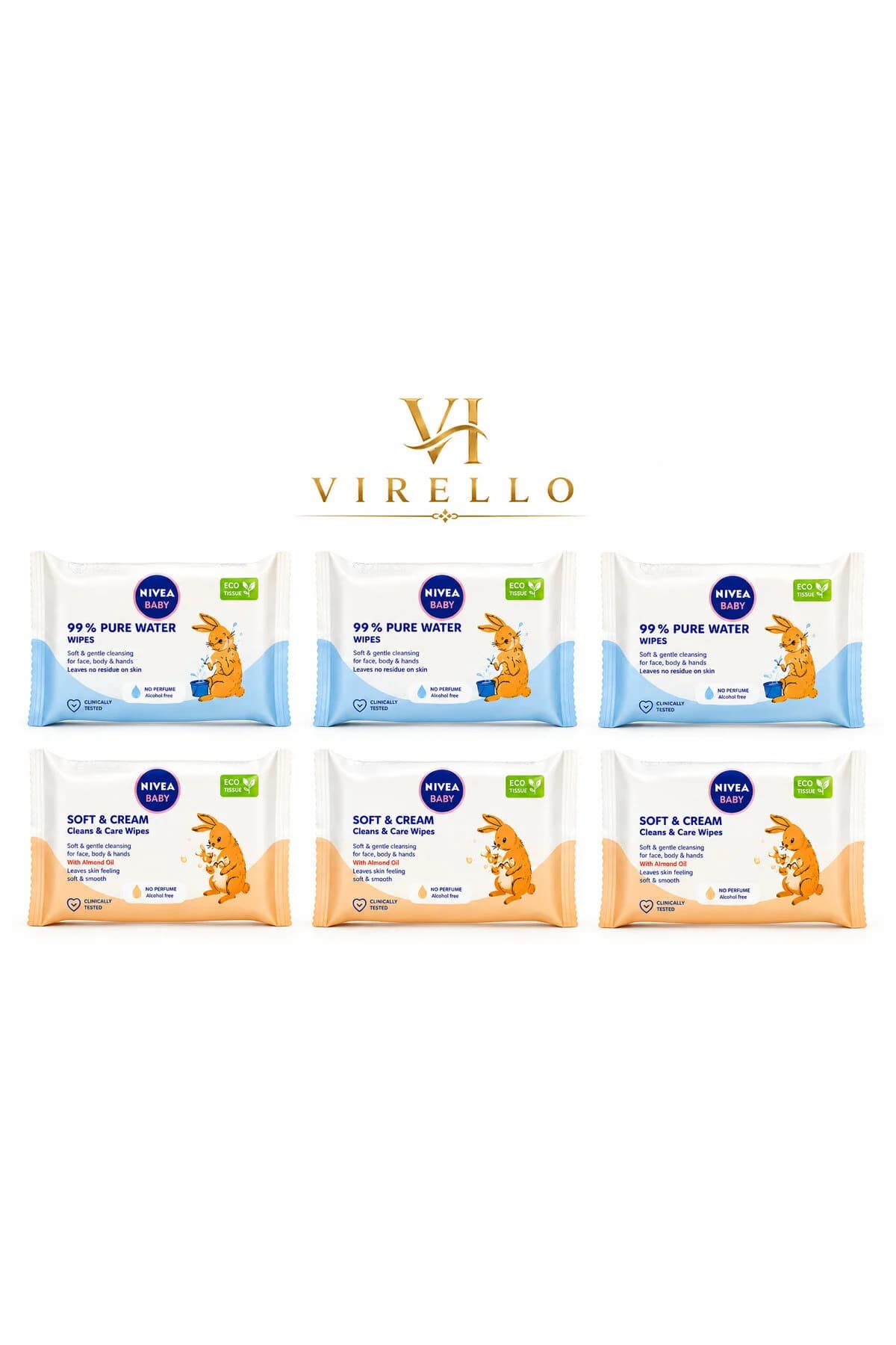 Set 6 Pachete Șervețele Umede Baby, 3x Pure Water + 3x Soft & Cream, Îngrijire Delicată