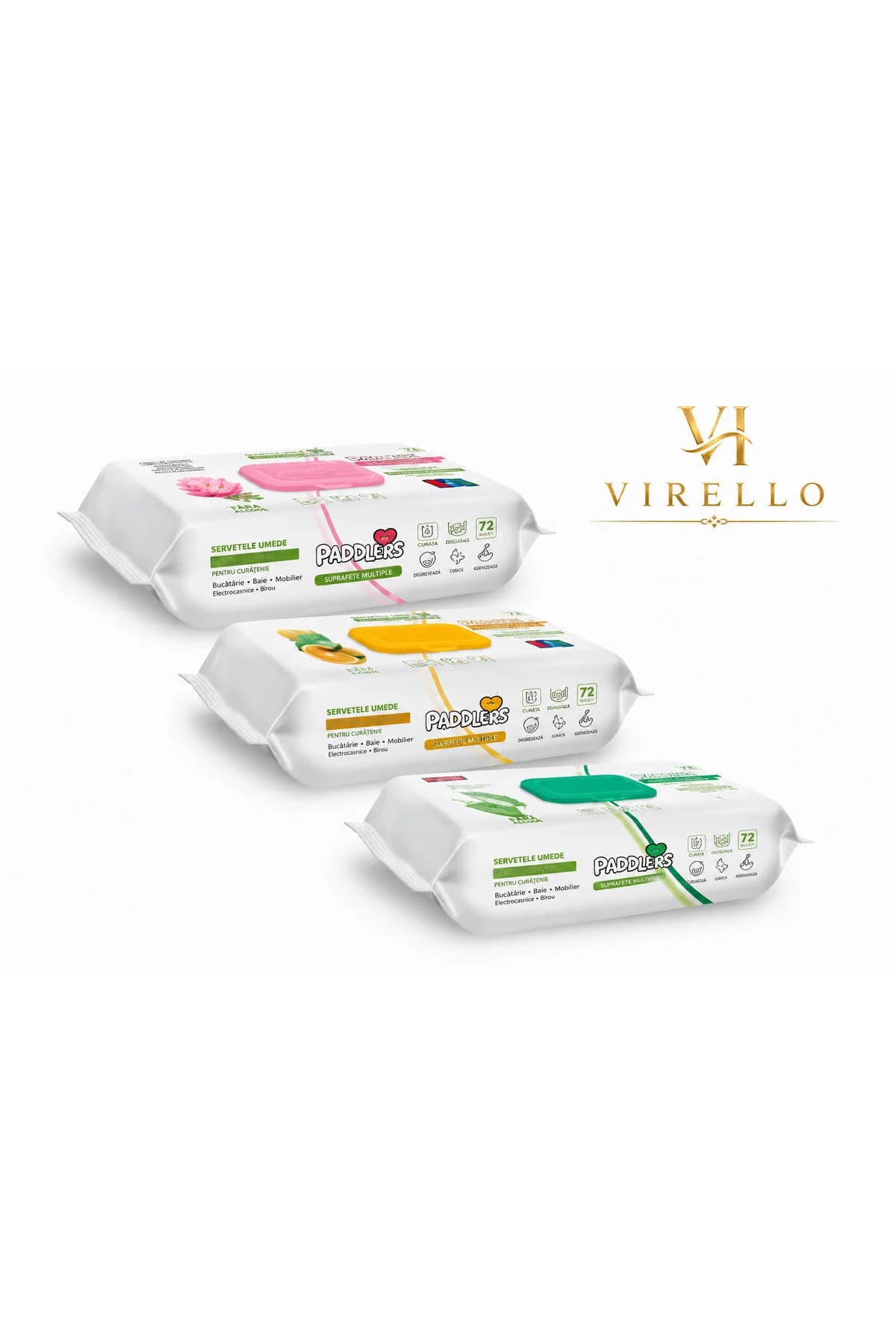 Set 3 Pachete Șervețele Umede pentru Curățenie, Suprafețe Multiple, 72 buc/pachet