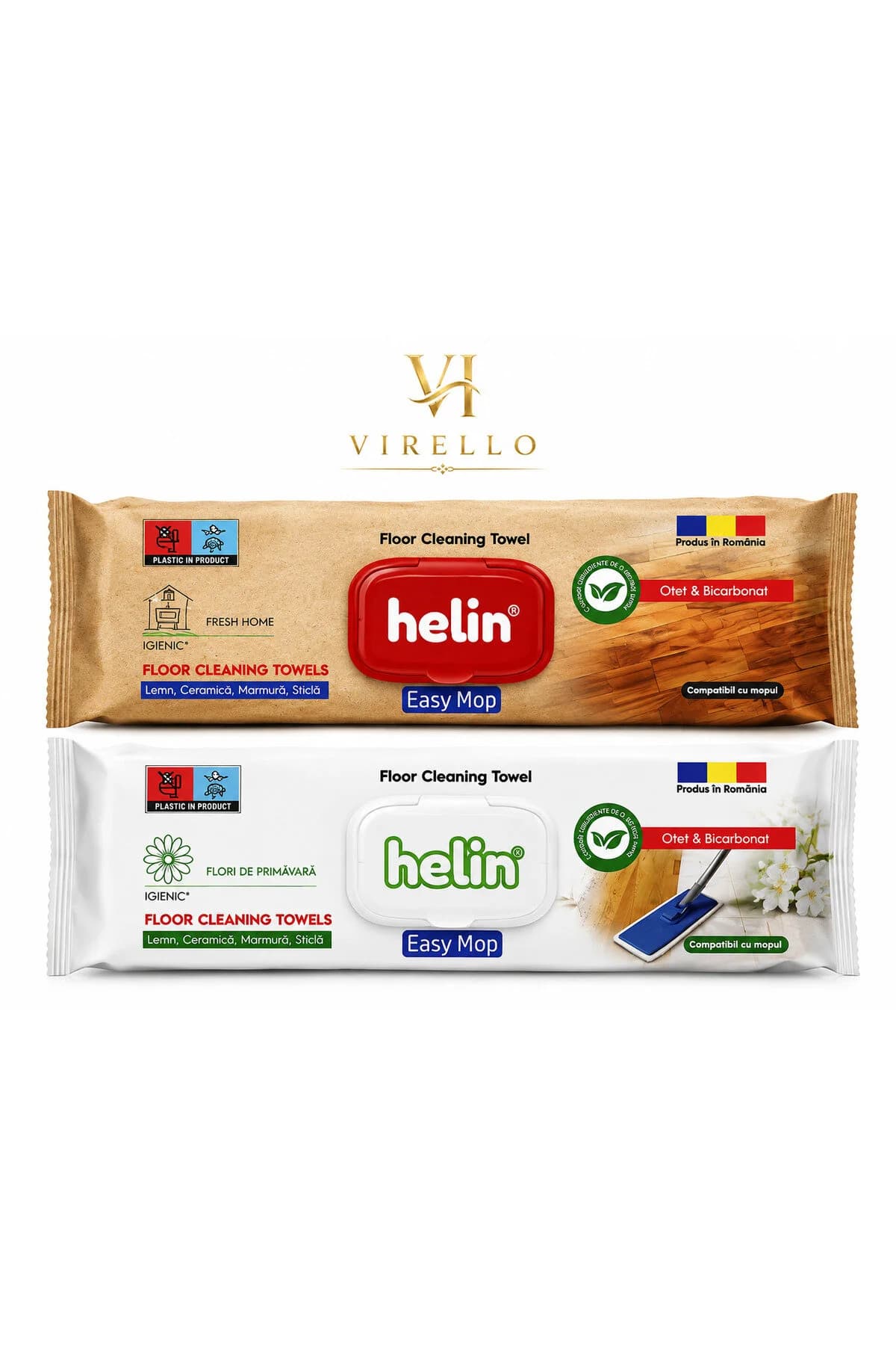 Set 2 Pachete Șervețele Umede Easy Mop pentru Curățarea Podelelor, Oțet & Bicarbonat, compatibile cu mopul