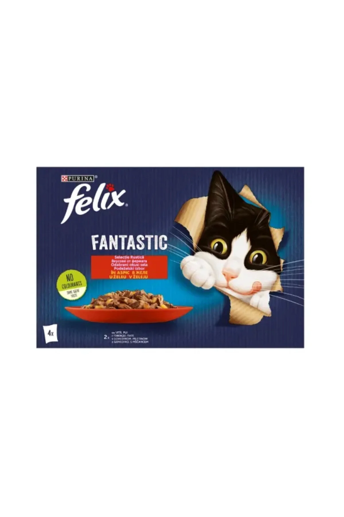 Purina Felix Fantastic Hrană pentru pisici adulte Vită/Pui în aspic 4*85g