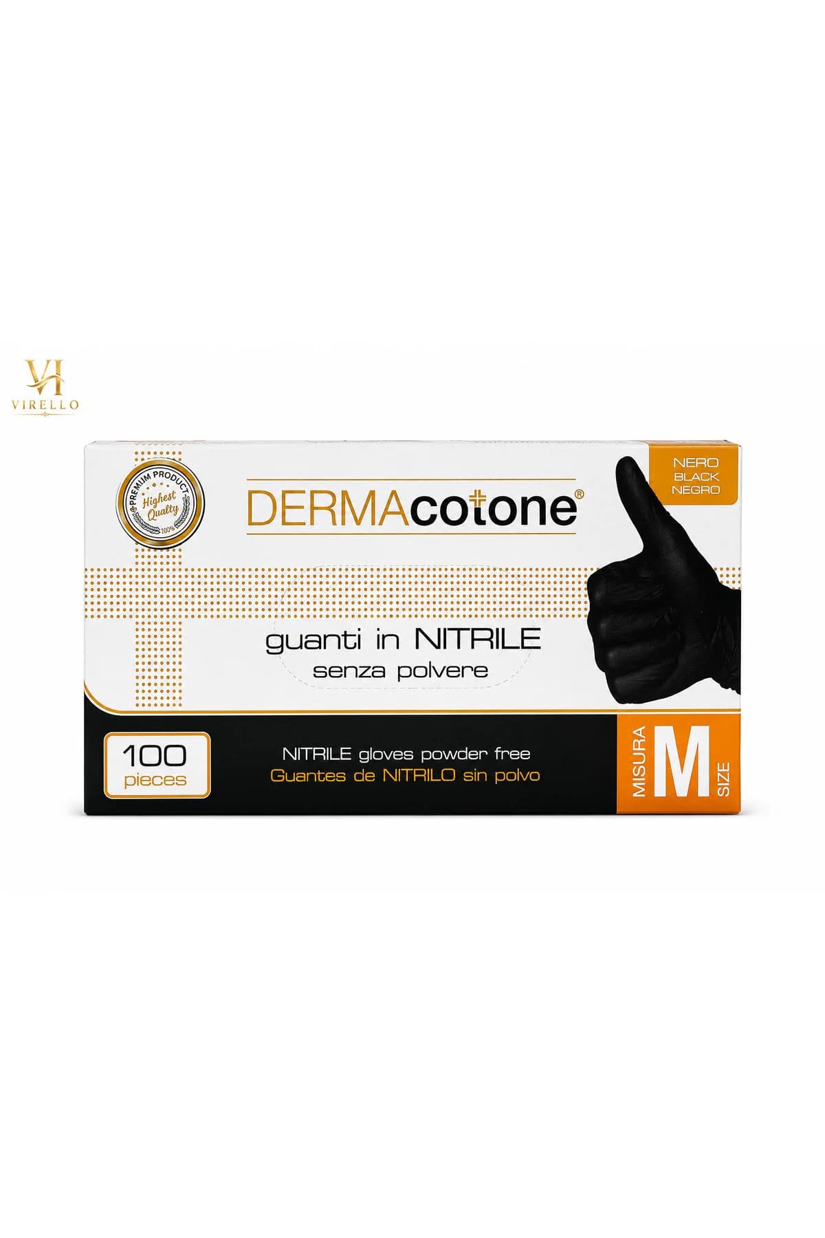 Mănuși din nitril DERMAcotone, negre, fără pudră, mărimea M, 100 bucăți
