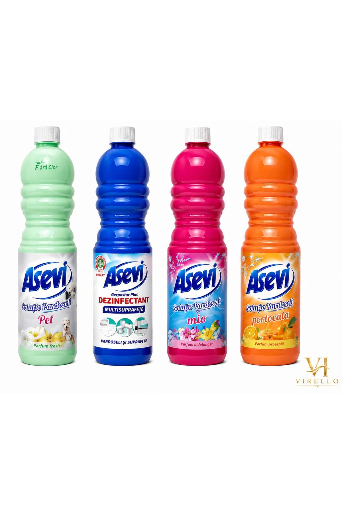 Set 4 Soluții pentru Pardoseli și Suprafețe – Pet, Dezinfectant, Mio și Portocală, 4 x 1 L
