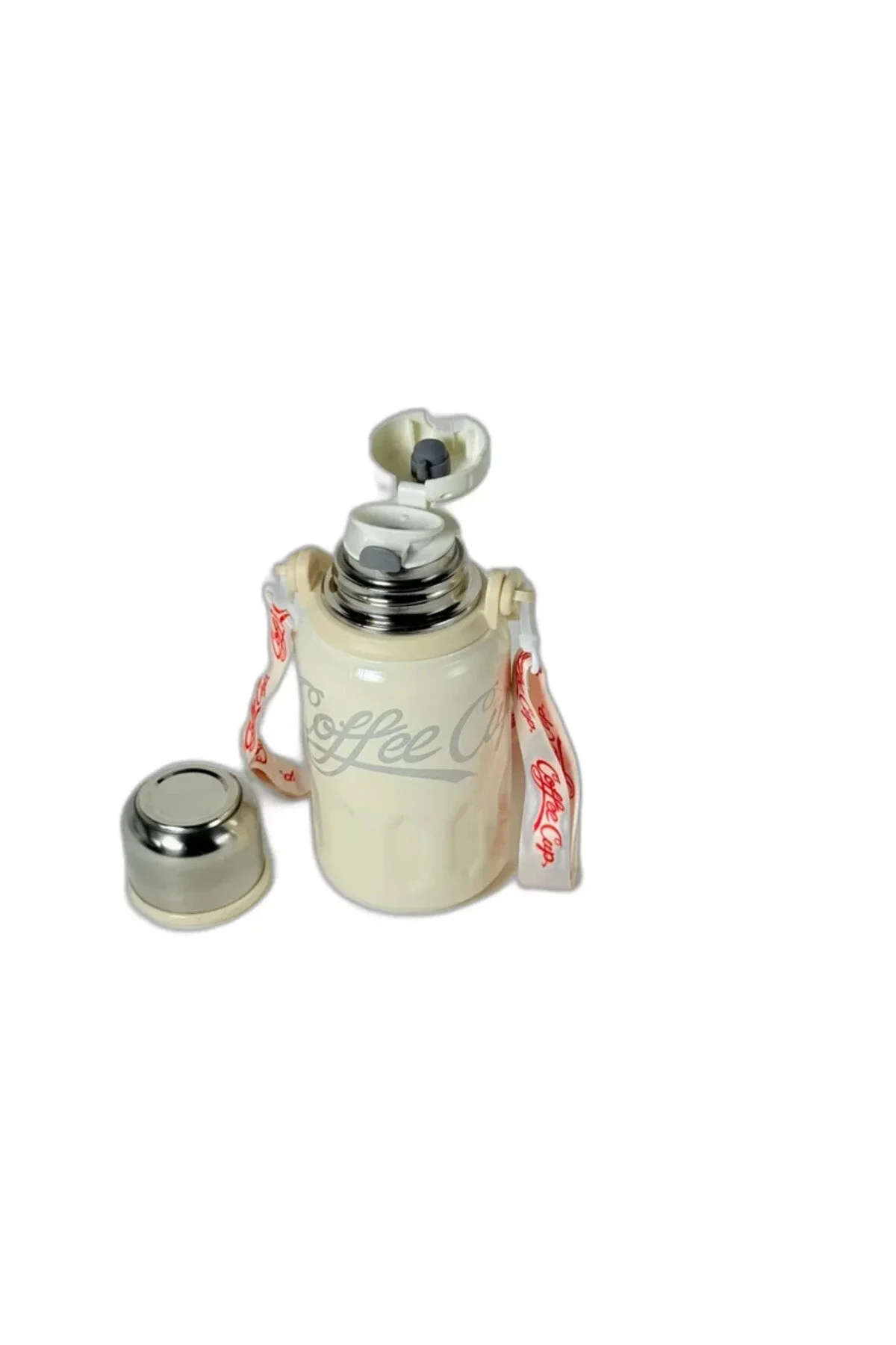 Termos Crem pentru cafea cu capac și curea – Design elegant și practic pentru băuturi calde sau reci