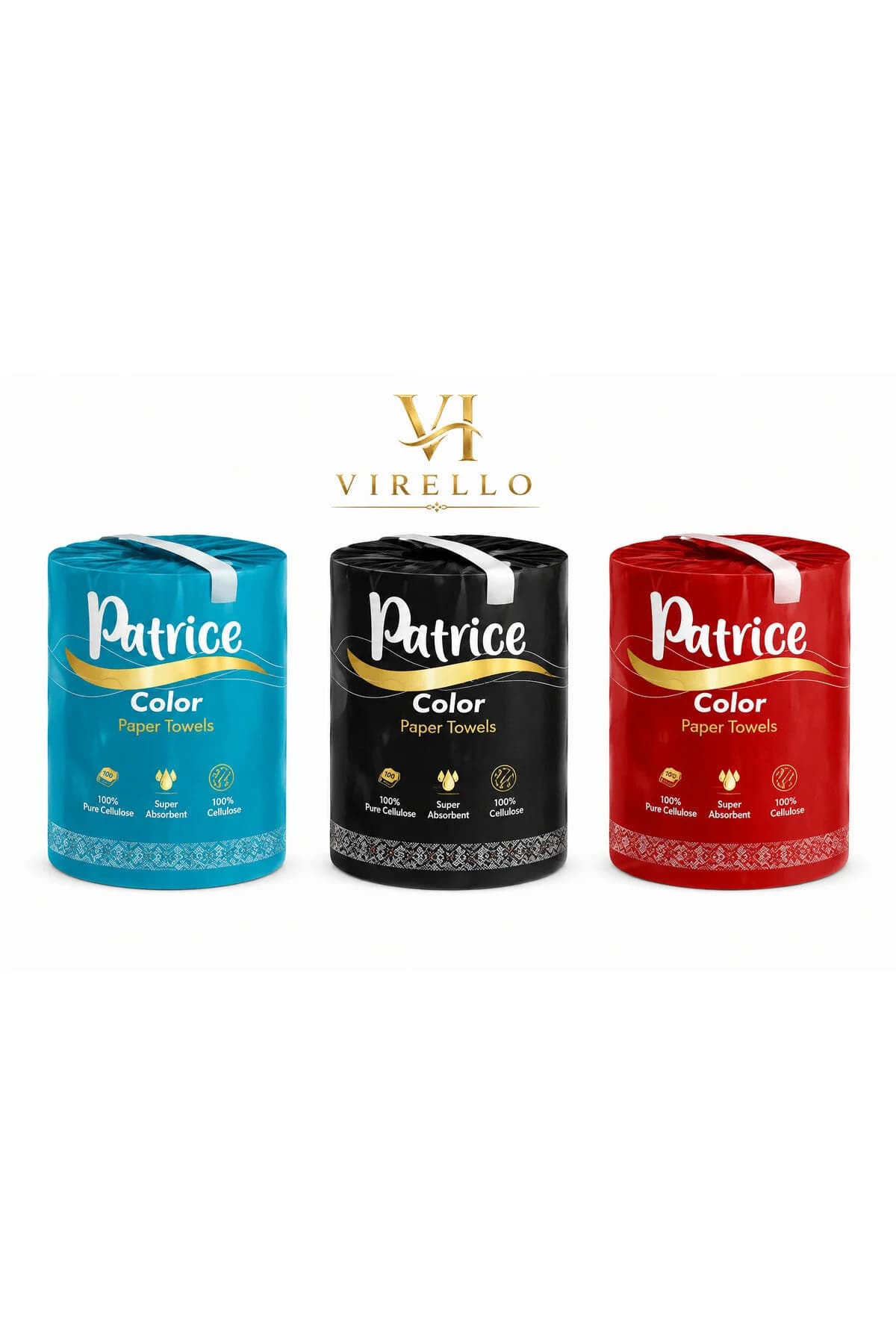 Set 3 x Color Prosop de Bucătărie, 2 Straturi, 100% Celuloză, Turcoaz, Negru și Roșu