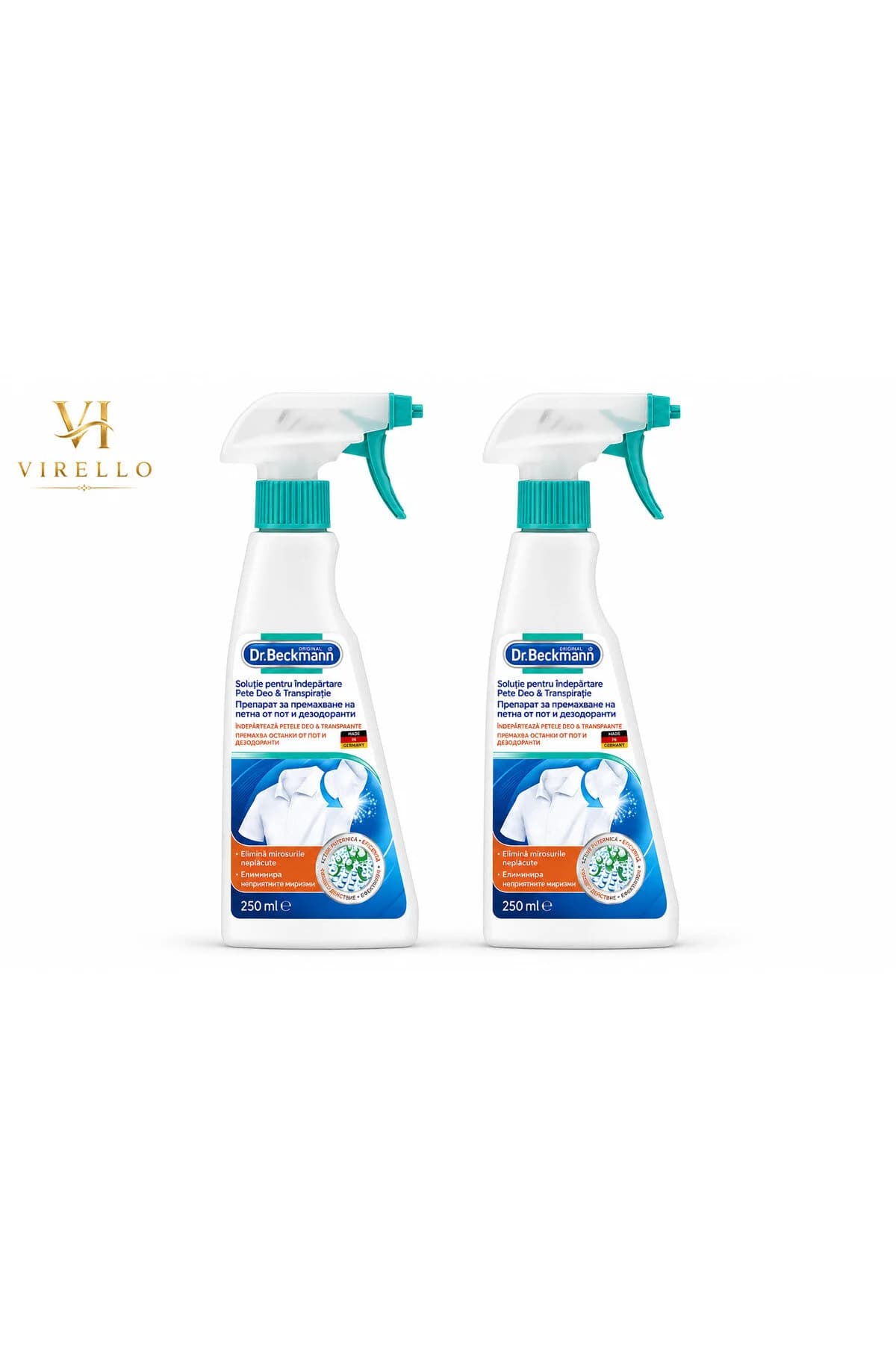 Set 2 x Dr. Beckmann Soluție pentru Îndepărtarea Petelor de Deodorant și Transpirație, 250 ml/buc, 500 ml