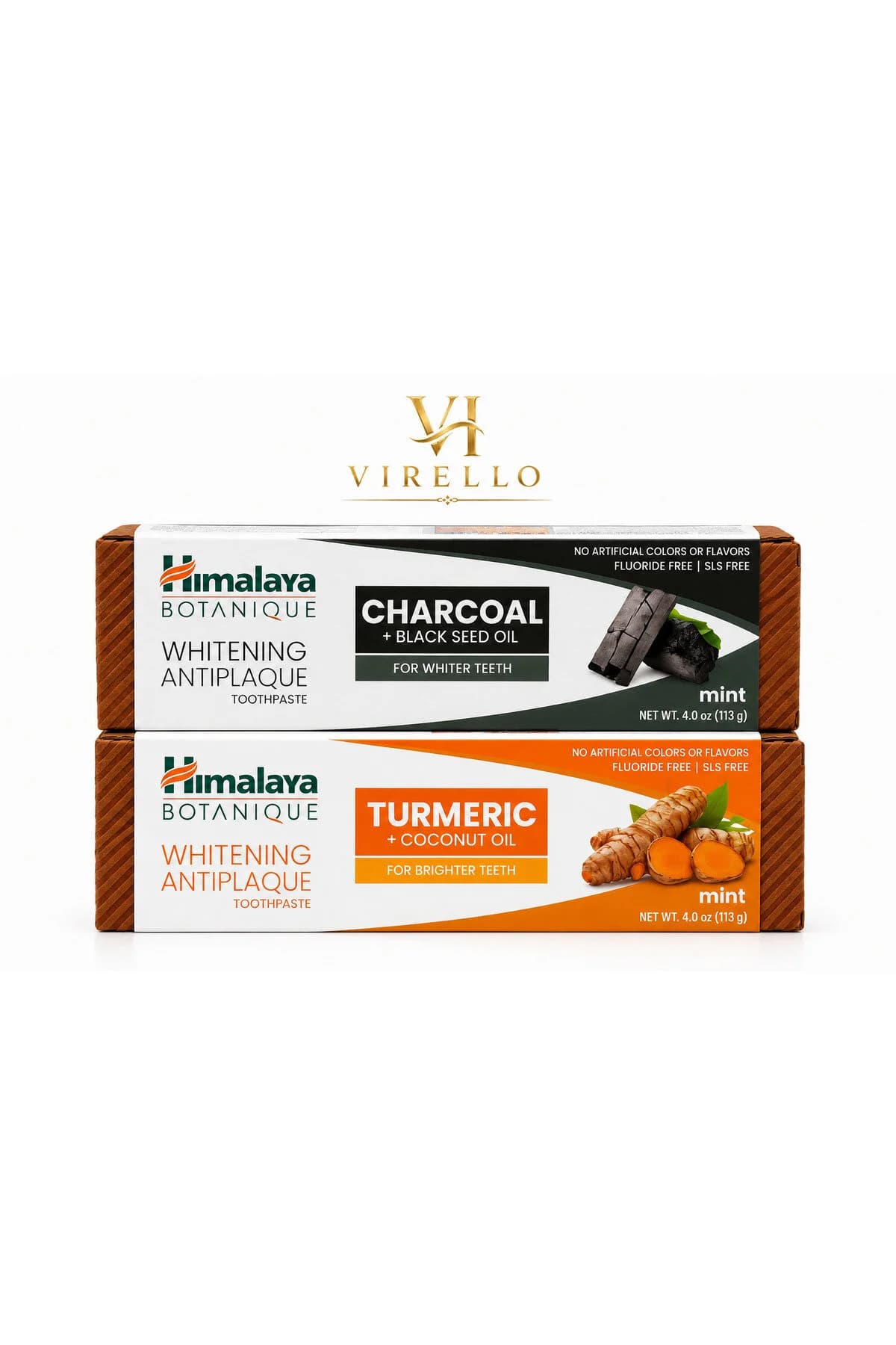 Set 2 Pastă de dinți Botanique Whitening Antiplaque – Cărbune și Ulei de Chimen Negru + Turmeric și Ulei de Cocos, 2 x 113 g