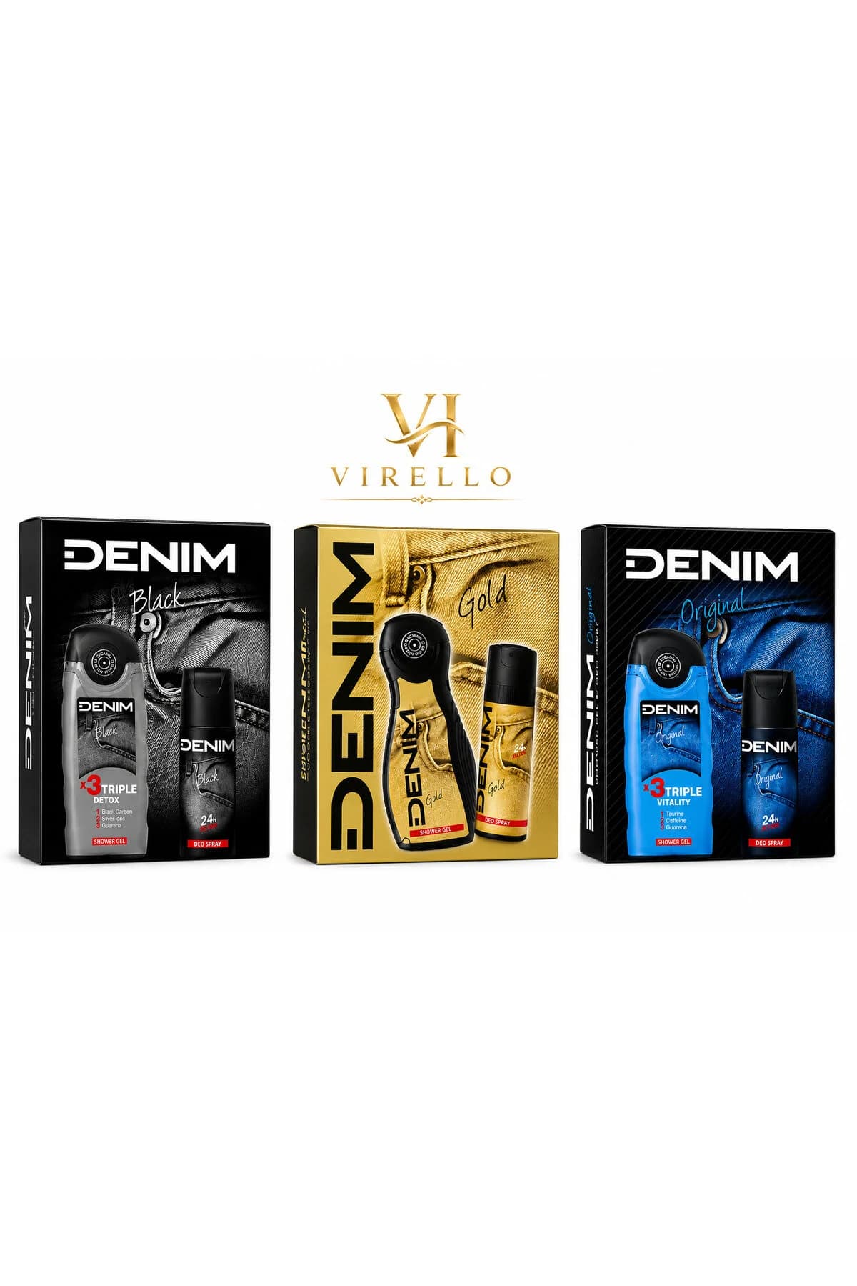 Set Cadou pentru Bărbați – Black, Gold & Original, 3 Seturi, Gel de Duș 250 ml + Deodorant Spray 150 ml