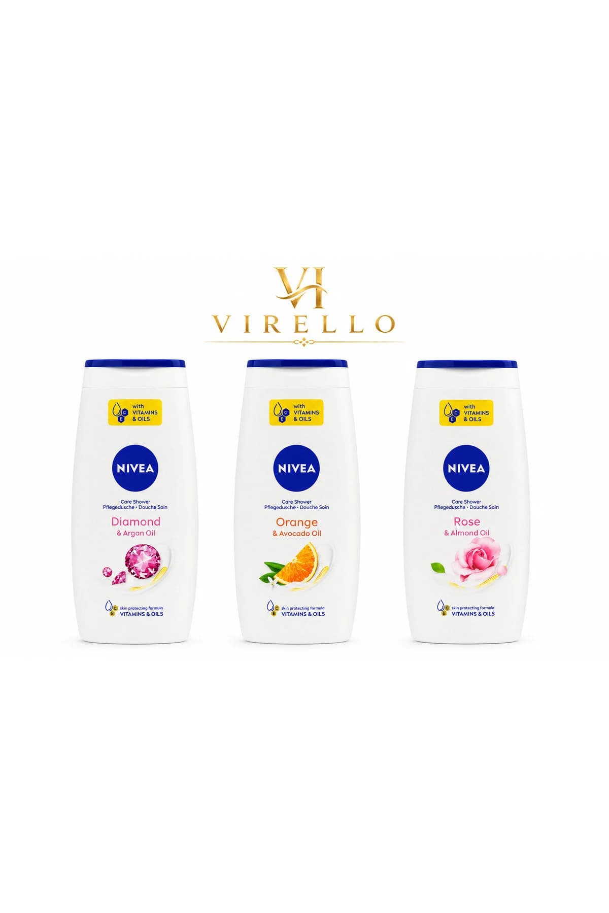 Set 3 Geluri de Duș Care Shower Vitamins & Oils, Diamond, Orange și Rose, 3 x 500 ml
