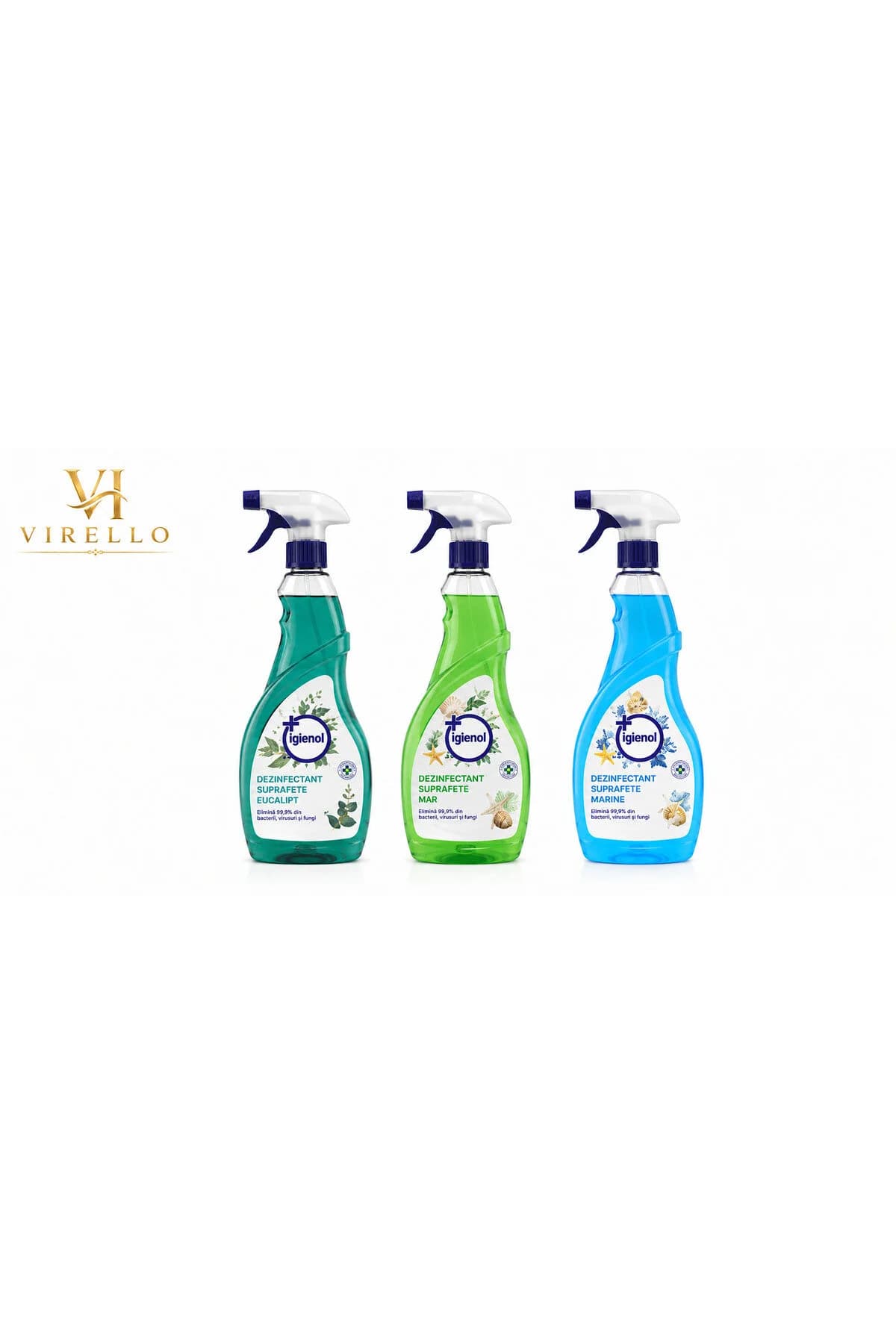 Set 3 Dezinfectanți Suprafețe Igienol, Eucalipt, Măr și Marine, 3 x 750 ml