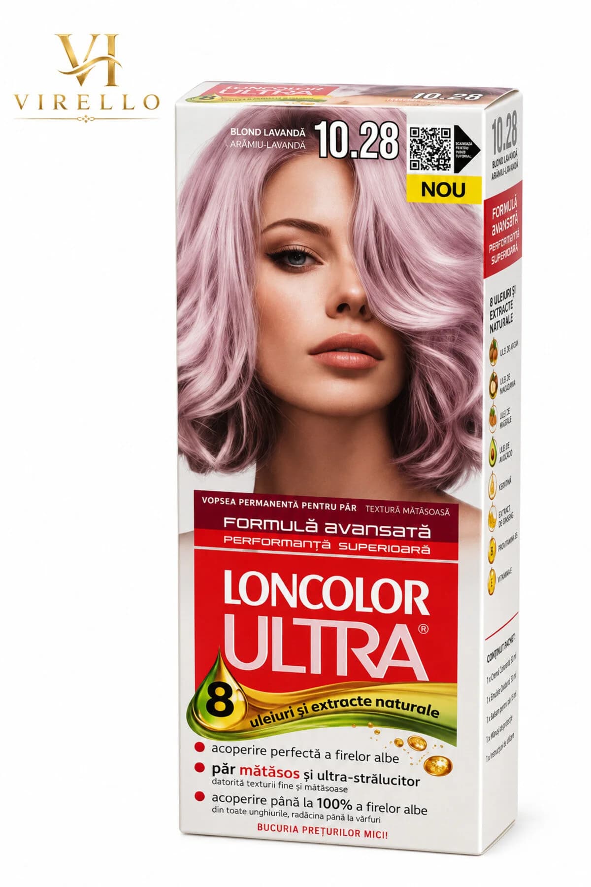 Vopsea permanentă Ultra 10.28 Blond Lavandă, cu 8 uleiuri și extracte naturale