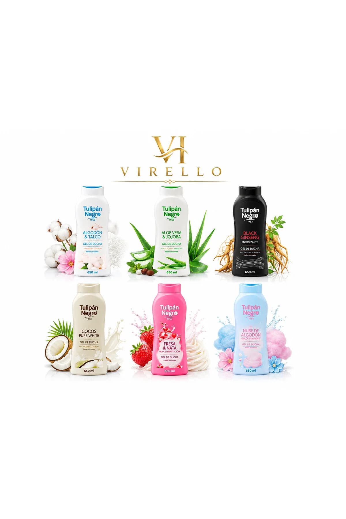 Set 6 Geluri de Duș Tulipán Negro, 650 ml fiecare, Arome Diverse