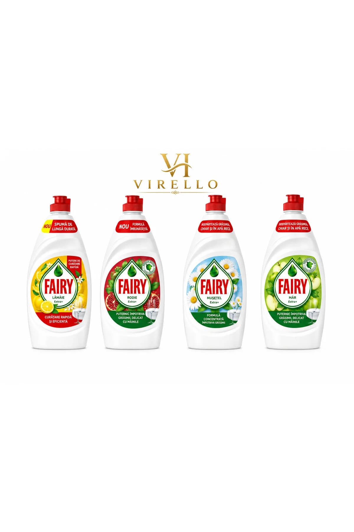 Set 4 detergenți lichizi pentru vase Fairy, Lămâie, Rodie, Mușețel și Măr, 750 ml fiecare