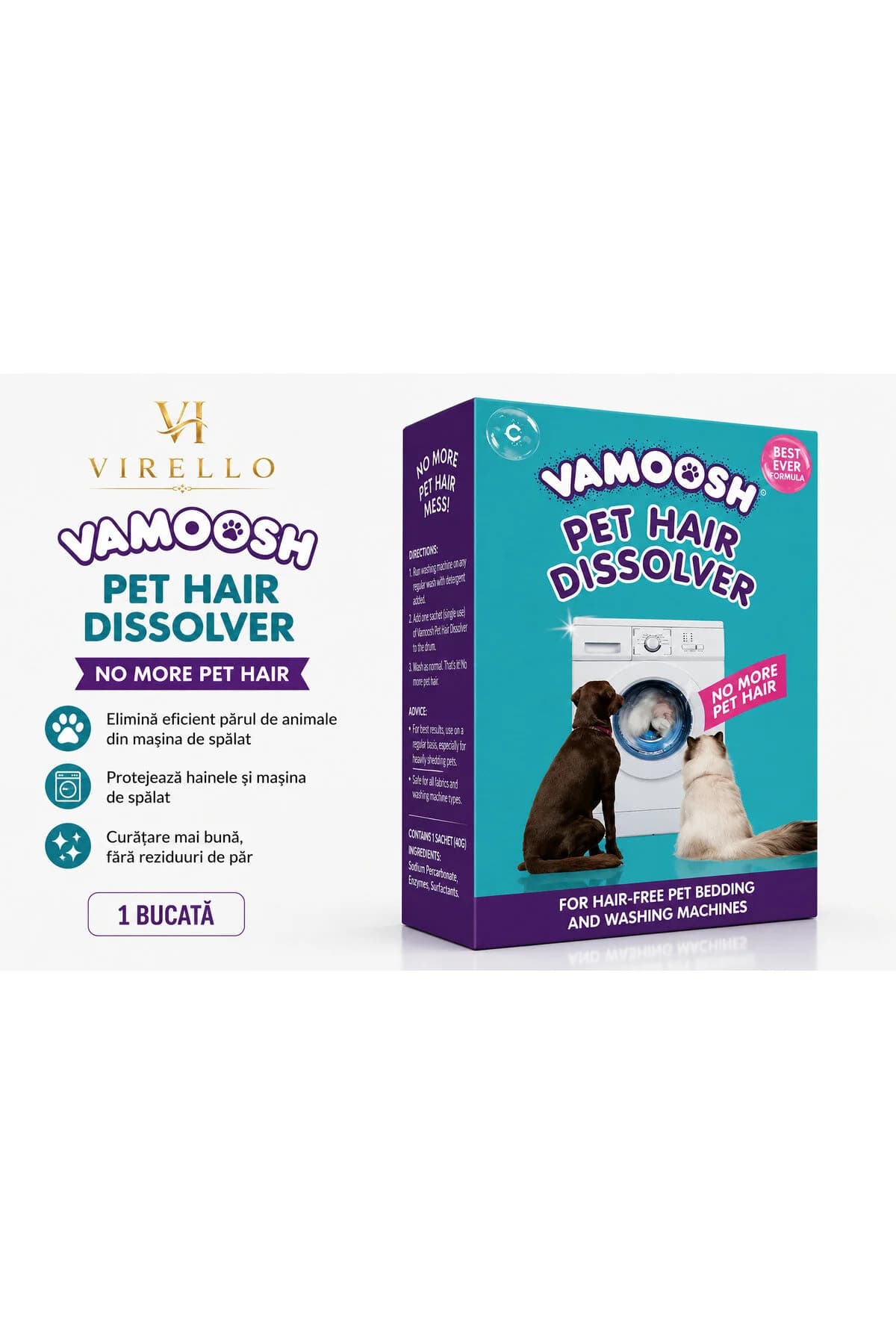 Pet Hair Dissolver, soluție pentru îndepărtarea părului de animale din mașina de spălat, 300 g