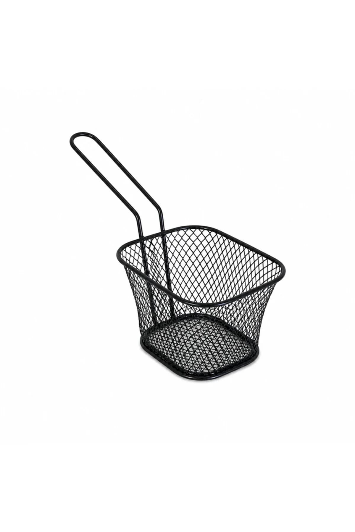 Coș metalic pentru servirea cartofilor prăjiți și a gustărilor, design tip coș pentru prăjituri, negru mat, stil modern pentru bucătărie și restaurant