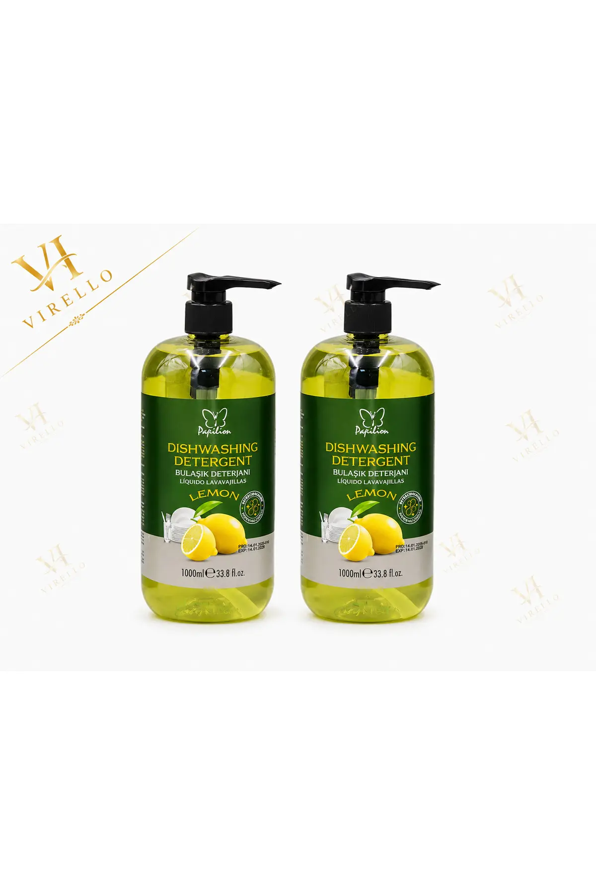 Set 2 x Detergent de Vase Lemon cu Pompă, 1 L/buc, 2 L total