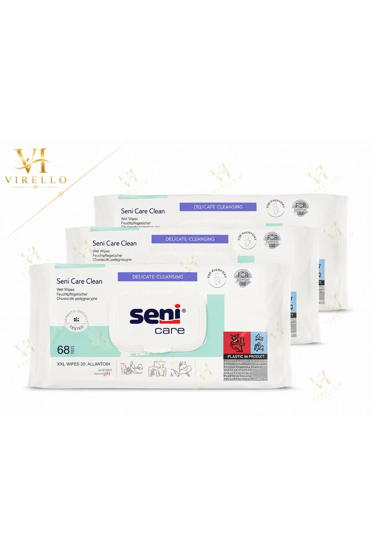 Set 3 x Care Clean – Șervețele umede pentru îngrijire, 68 buc/pachet, 204 bucăți total