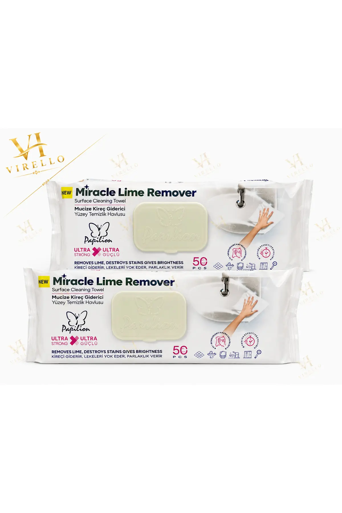 Set 2 x Miracle Lime Remover – Lavete umede pentru îndepărtarea calcarului, 50 buc/pachet