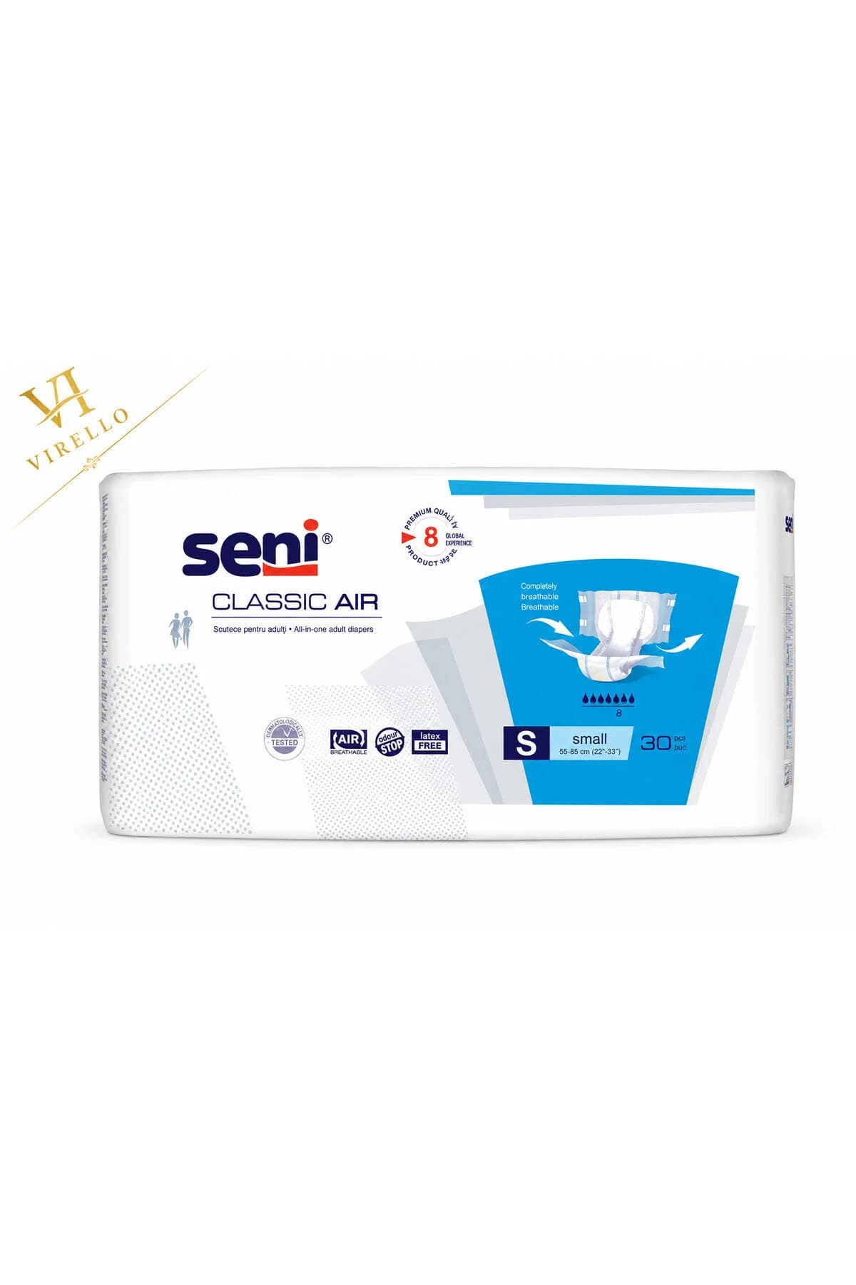 Classic Air Small S – Scutece pentru adulți, absorbție 8, 30 bucăți