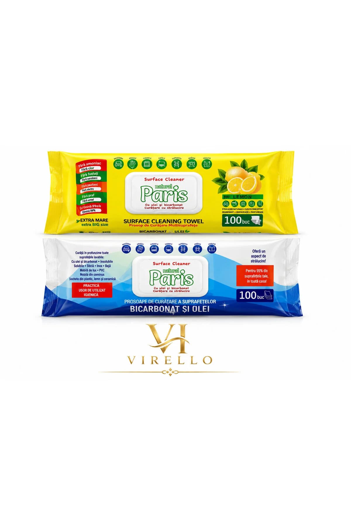 Set 2 Pachete Șervețele Umede pentru Curățarea Suprafețelor, 100 Buc/Pachet