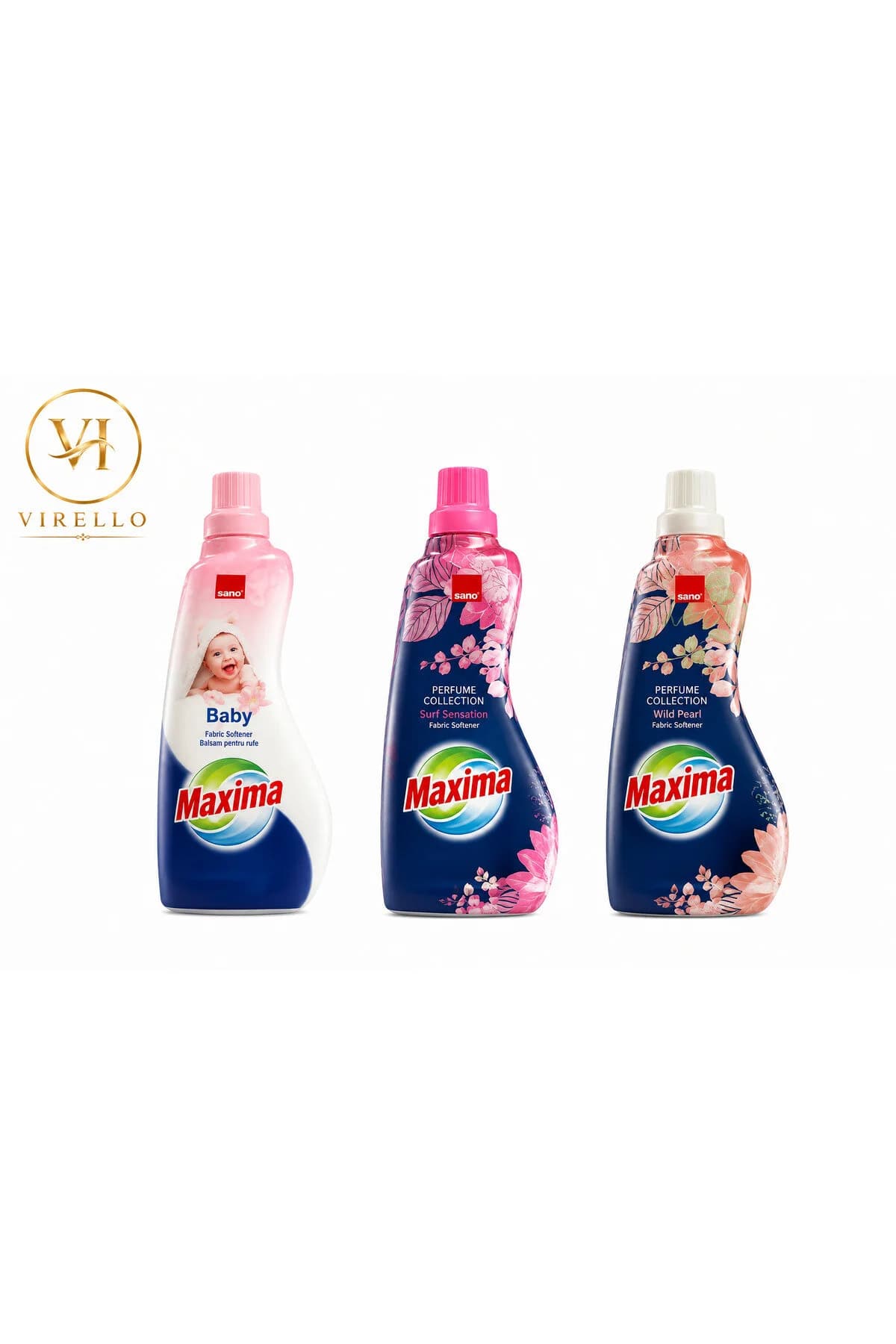 Set 3 balsamuri de rufe Maxima, Baby și Perfume Collection, 1 L fiecare, 40 spălări