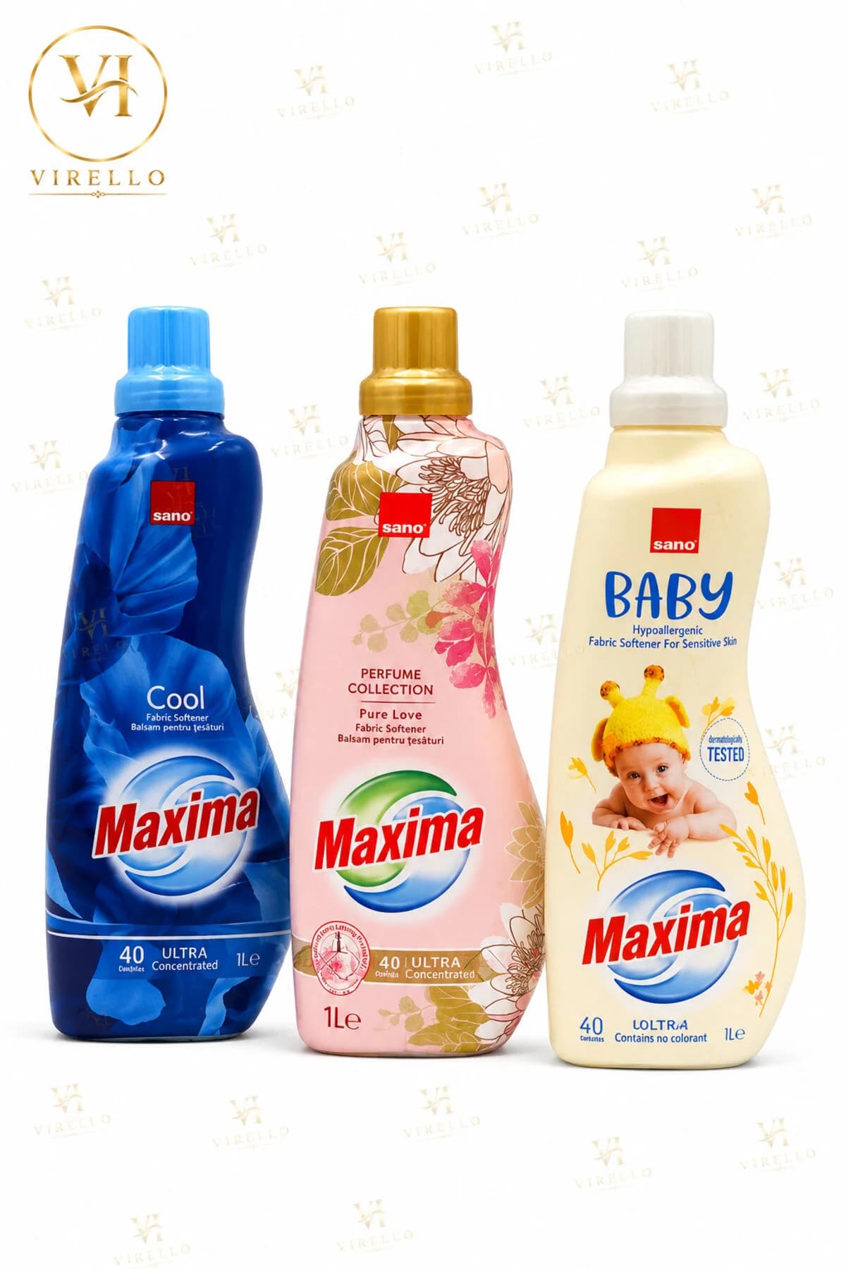 Set 3 balsamuri de rufe Maxima, Cool, Pure Love și Baby, 1 L fiecare, 40 spălări