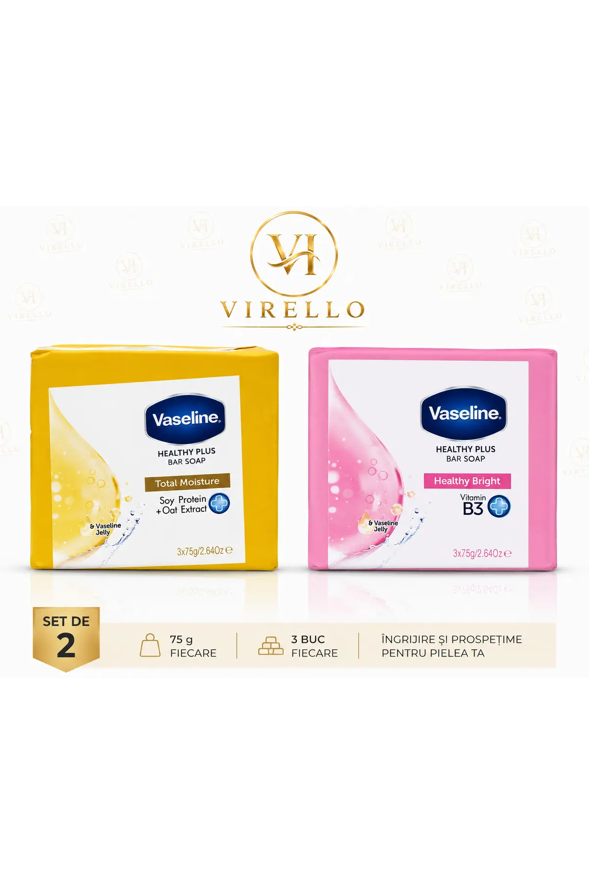 Set săpun solid Healthy Plus, Total Moisture + Healthy Bright, 2 arome, 3 x 75 g fiecare