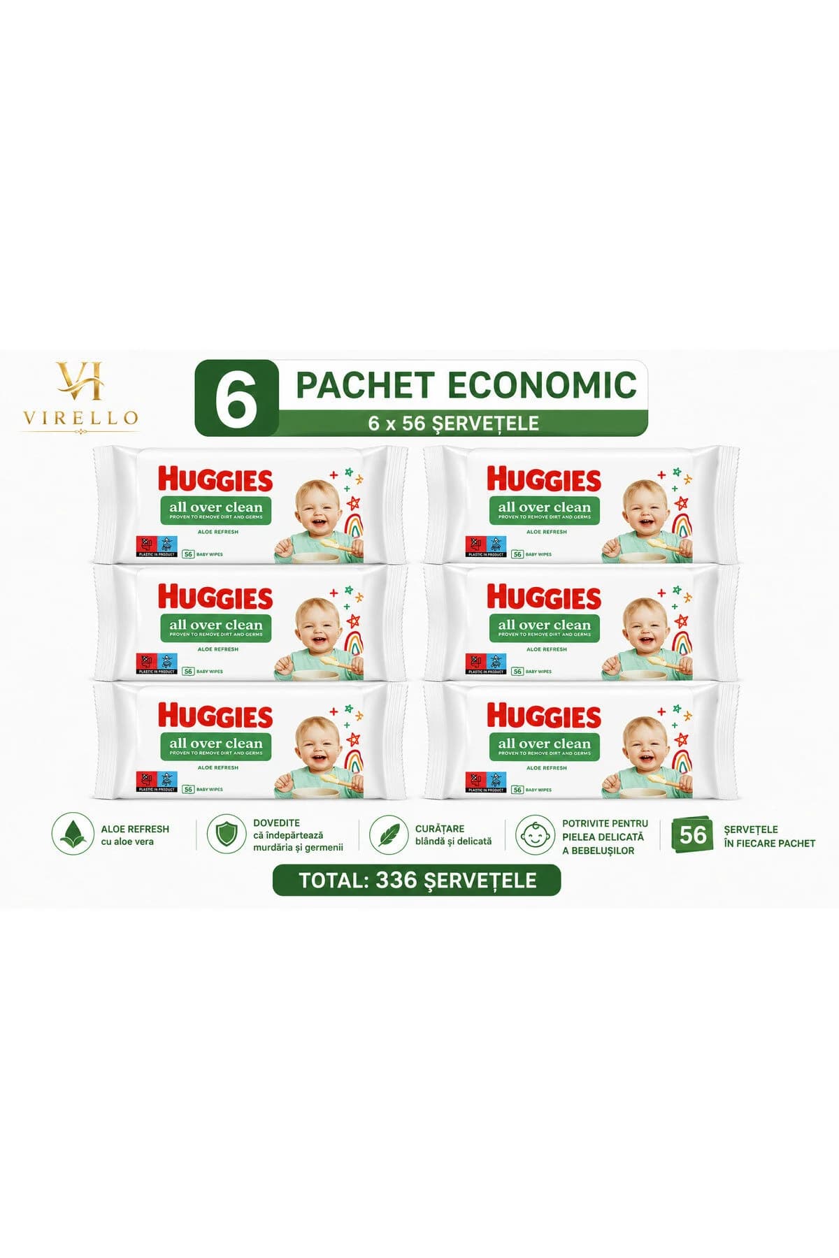 Set 6 pachete Șervețele Umede All Over Clean Aloe Refresh, 56 buc/pachet