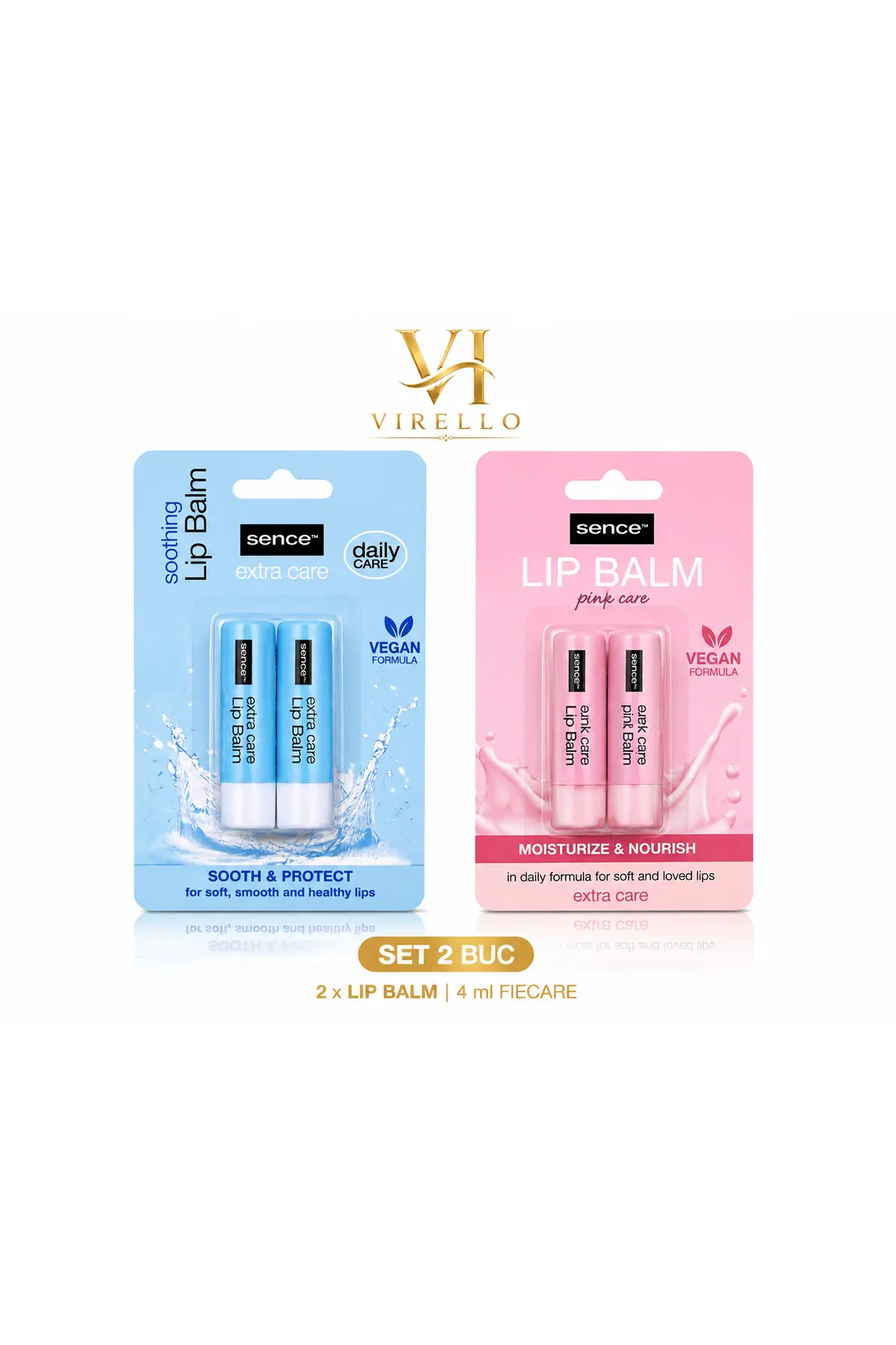 Set 2 pachete balsam de buze Extra Care, Vegan Formula, 4 bucăți