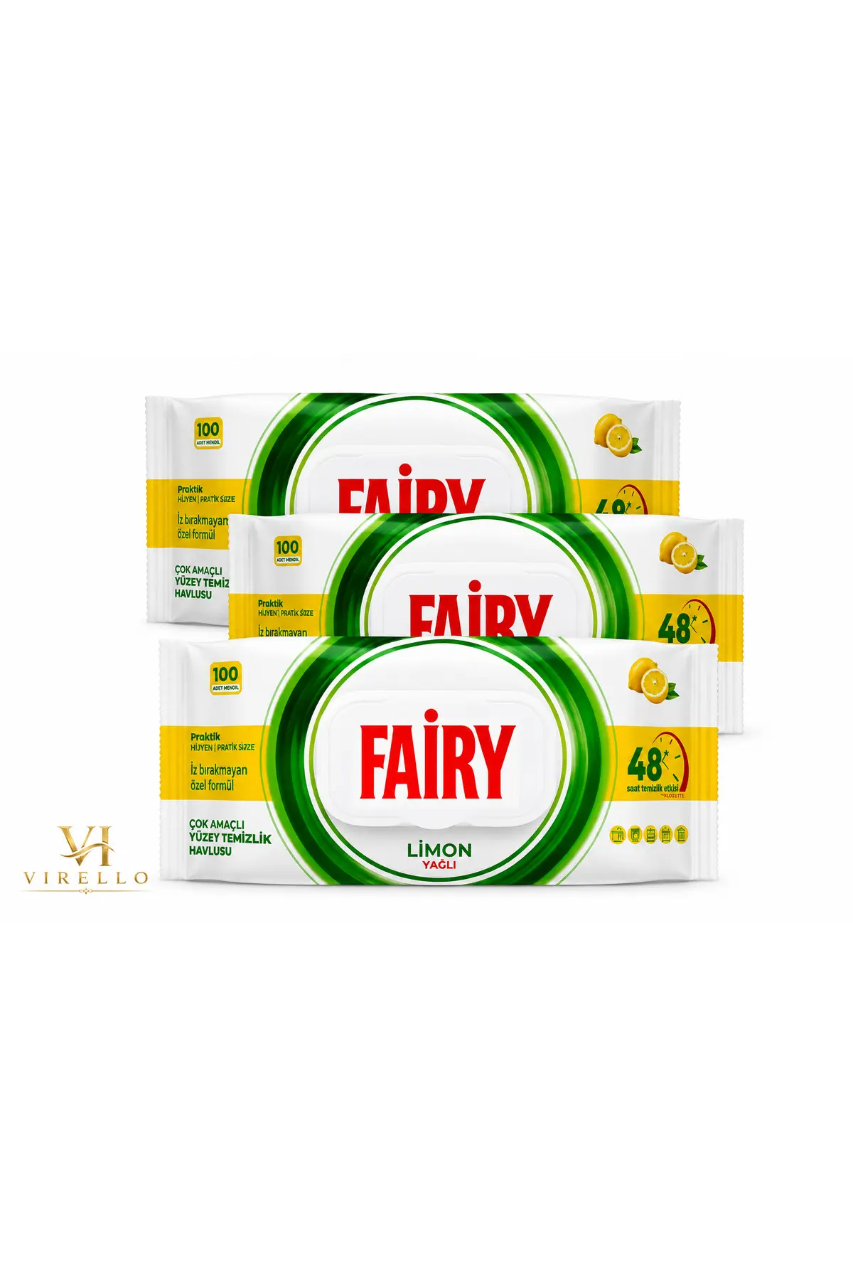 Set 3 pachete șervețele umede Lemon pentru curățarea suprafețelor, 100 bucăți/pachet