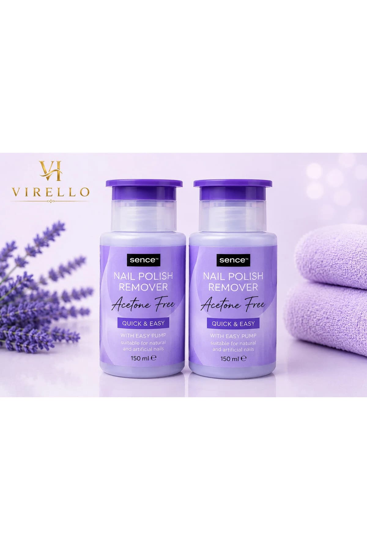 Set 2 dizolvante pentru ojă Nail Polish Remover, fără acetonă, cu pompă, 150 ml fiecare